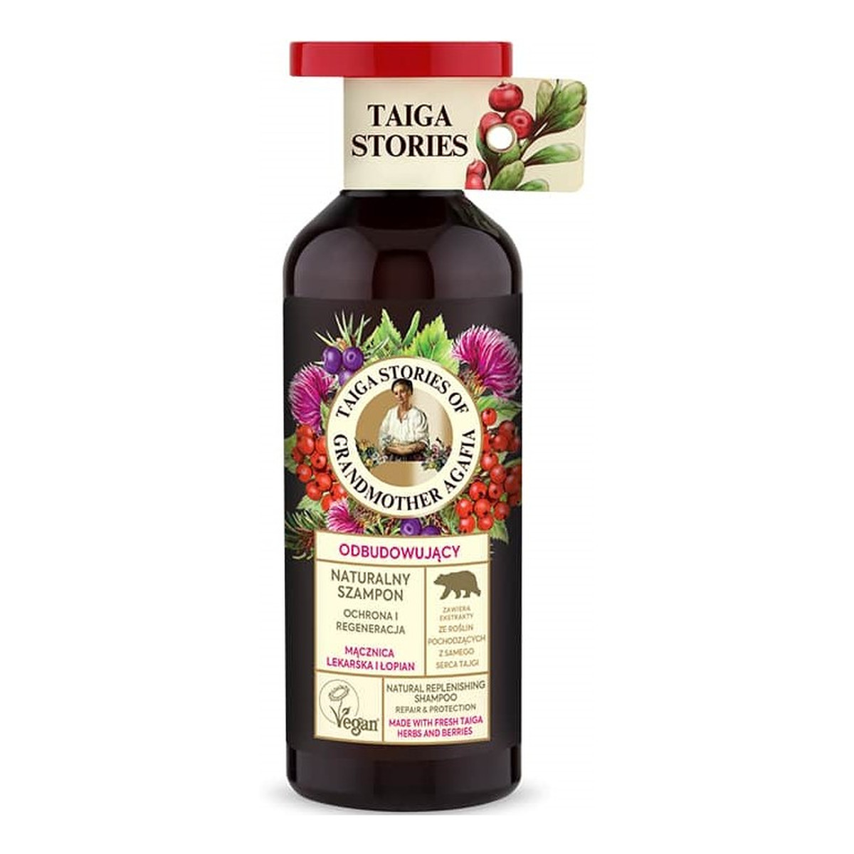 Receptury Babuszki Agafii Taiga Stories Odbudowujący naturalny szampon do włosów mącznica lekarska i łopian 500ml