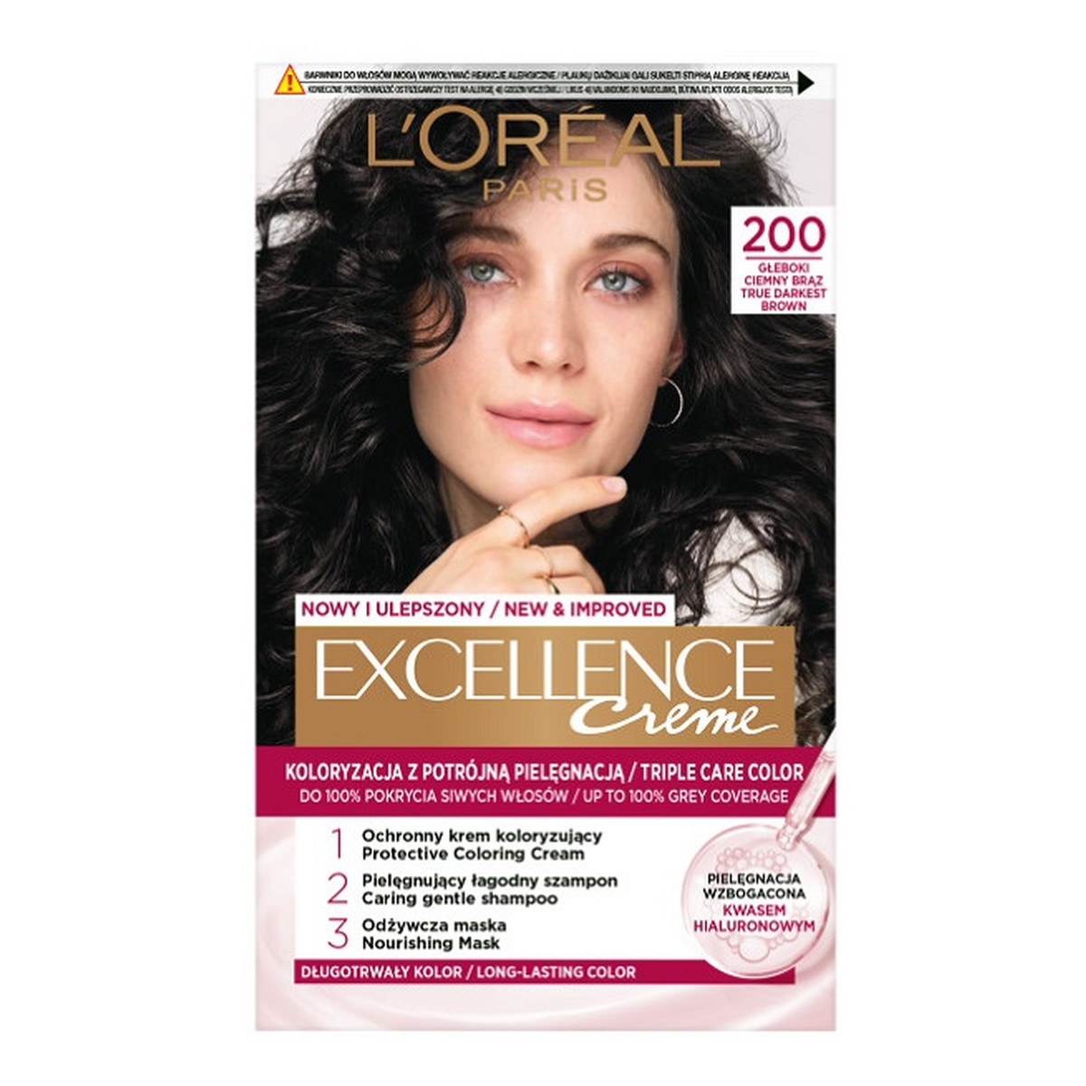 Loreal Excellence creme farba do włosów 200 głęboki ciemny brąz