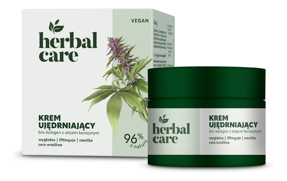 Vegan Krem ujędrniający z bio-Kkolagenem i olejem konopnym dla cery suchej i normalnej na dzień i noc