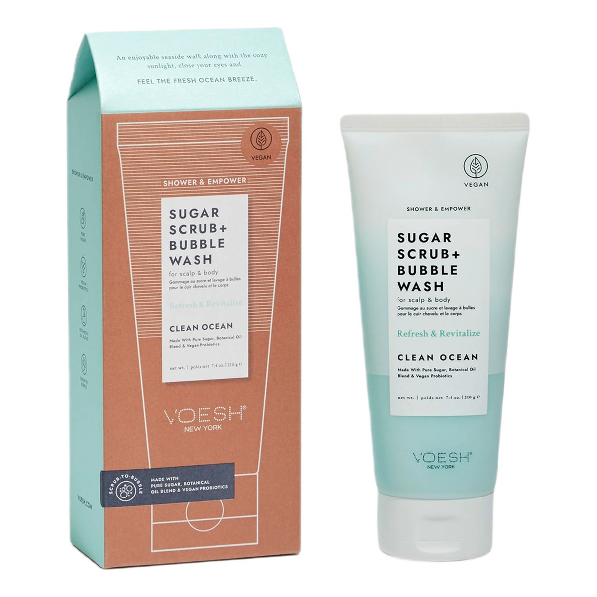 Voesh Sugar scrub + bubble wash cukrowy peeling myjący do ciała i skóry głowy clean ocean 210g