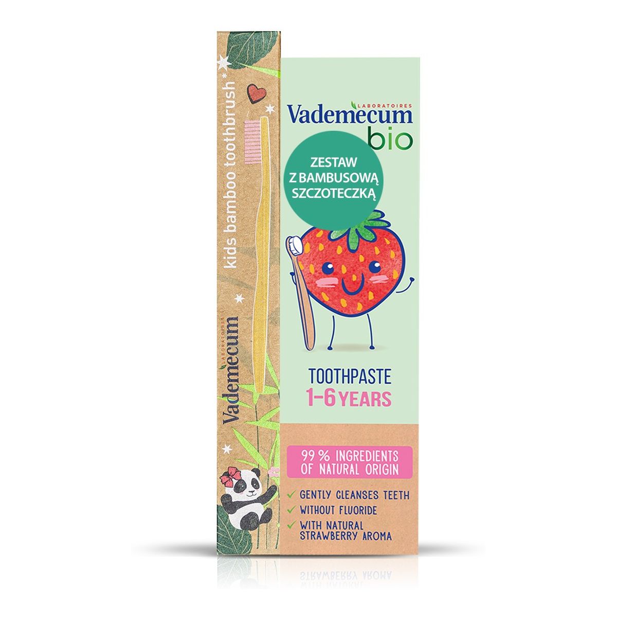 Vademecum Bio Kids Pasta do zębów dla dzieci 1 do 6 r.ż. Strawberry + szczoteczka bambusowa do zębów 50ml