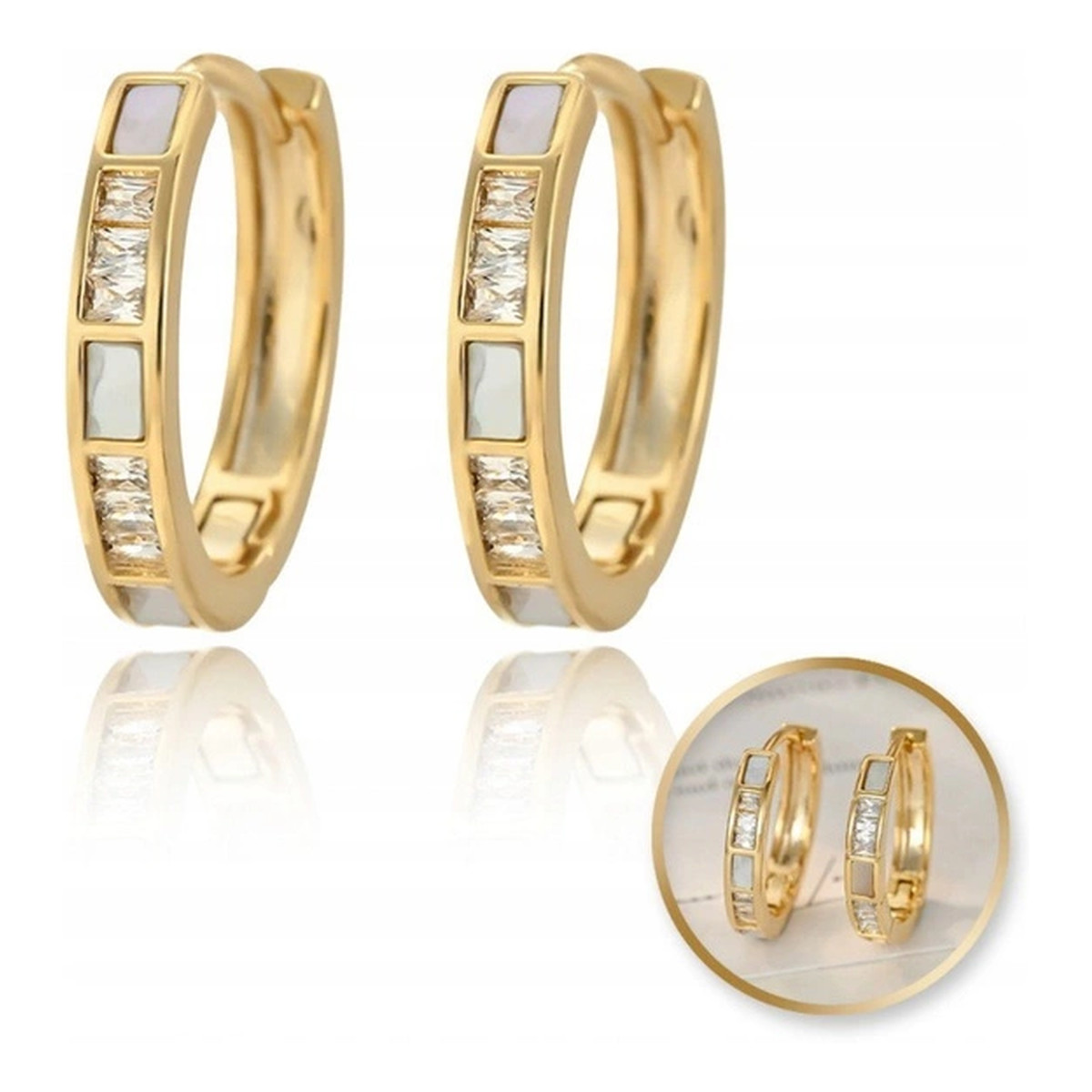 Ecarla Kolczyki ze stali szlachetnej platerowane 14k złotem, z cyrkoniami KOŁA KST3417 3g