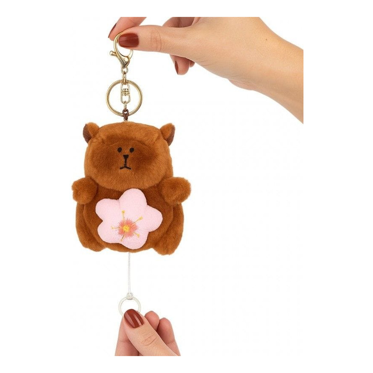 Ecarla Brelok do kluczy pluszowa puchata Kapibara z obrotowym kwiatkiem BRL385