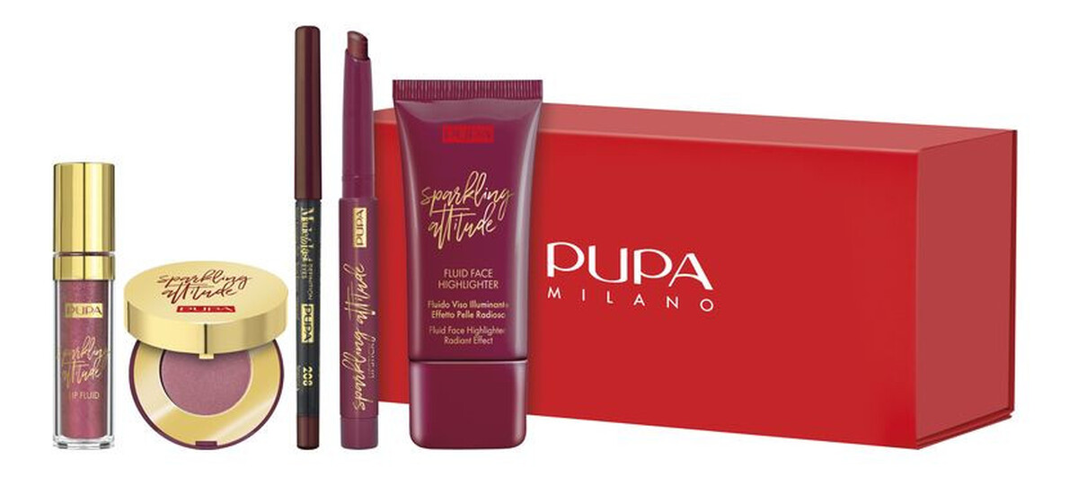 Zestaw Cień do powiek + Kredka do oczu + Pomadka do ust + Pomadka w płynie do ust + Płynny rozświetlacz do twarzy