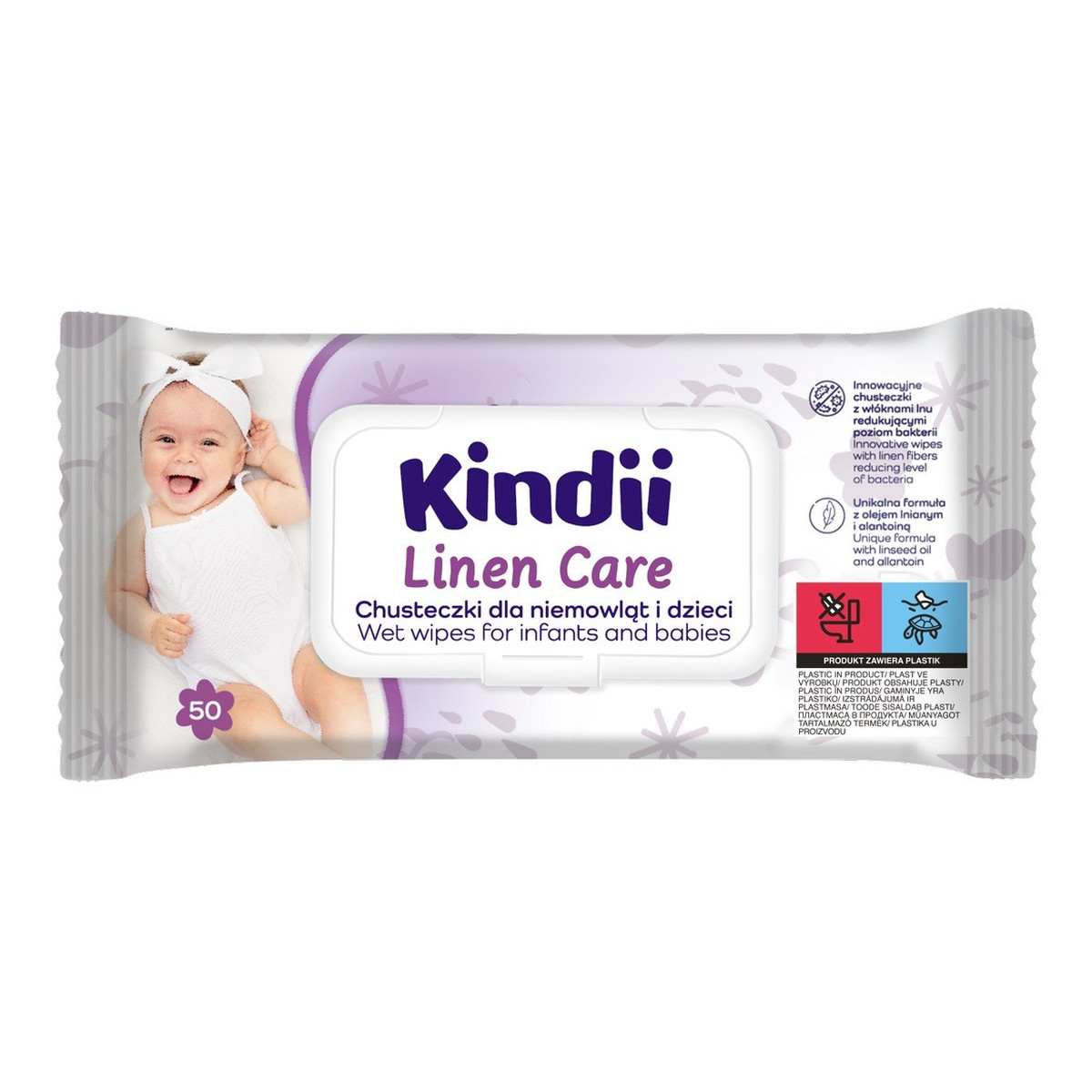 Kindii Linen Care chusteczki dla niemowląt i dzieci 1op.-50szt