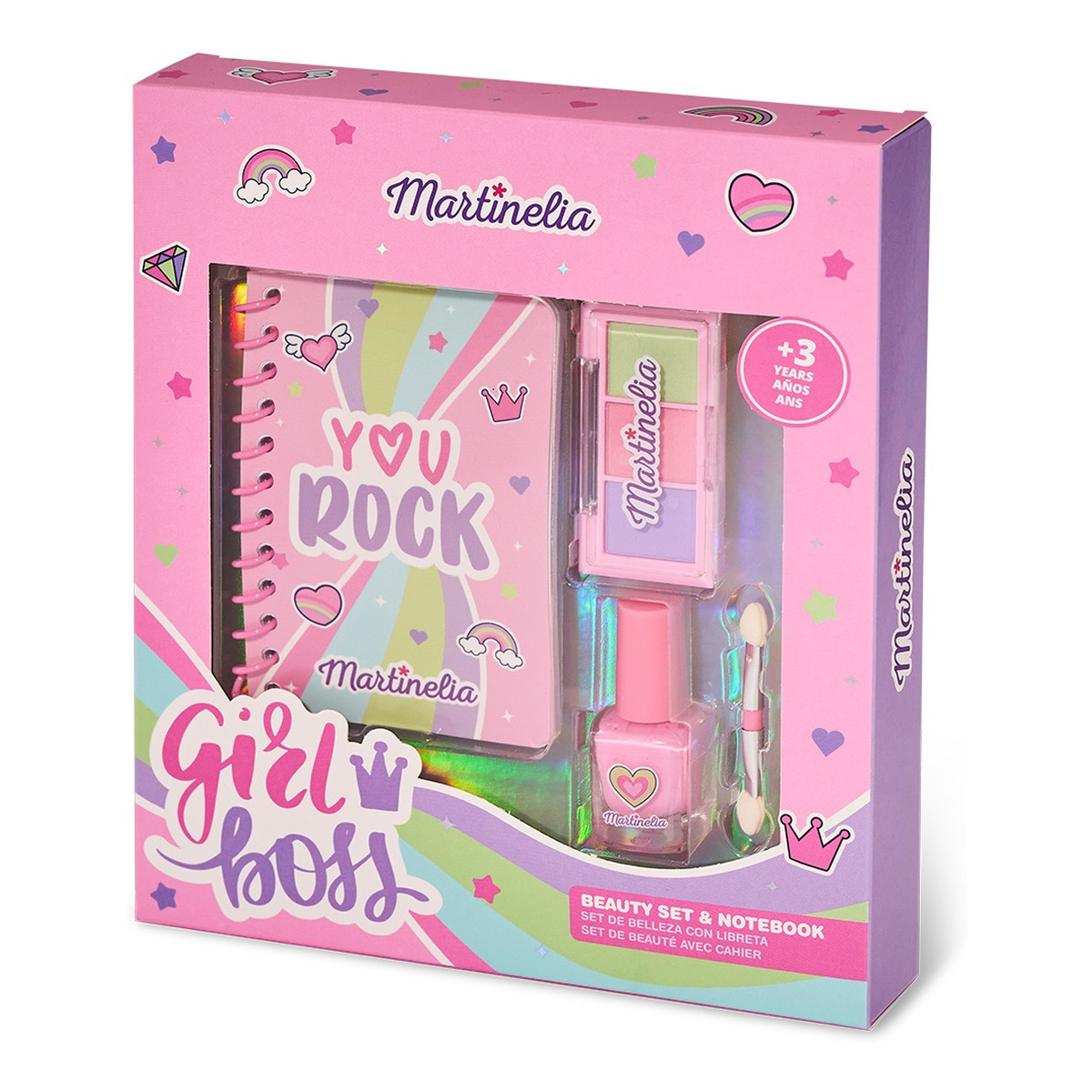 Martinelia Super Girl Beauty Set & Notebook zestaw lakier do paznokci + notatnik + paleta cieni do powiek + aplikator