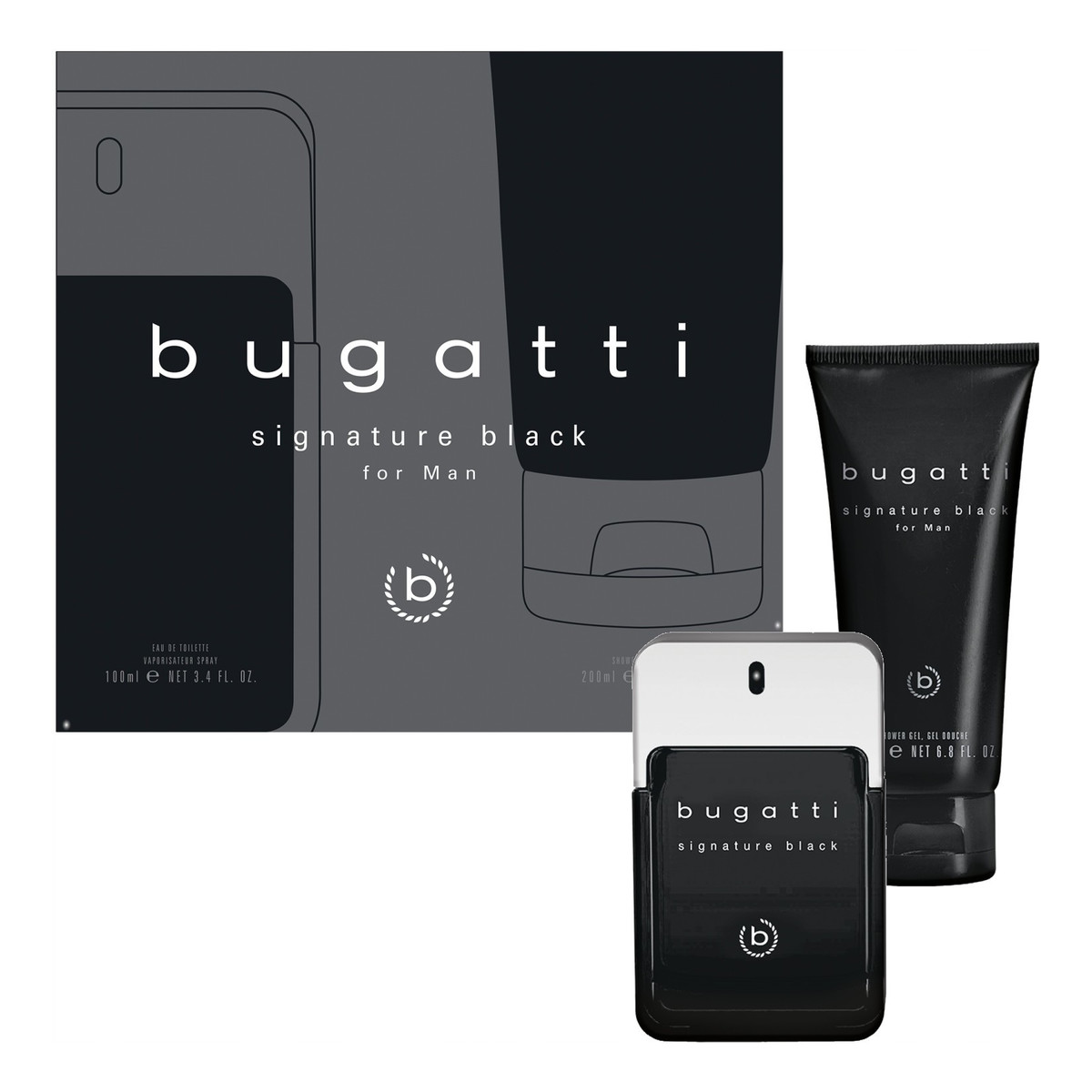 Bugatti Signature Black Zestaw prezentowy woda toaletowa 100ml + żel pod prysznic 200ml