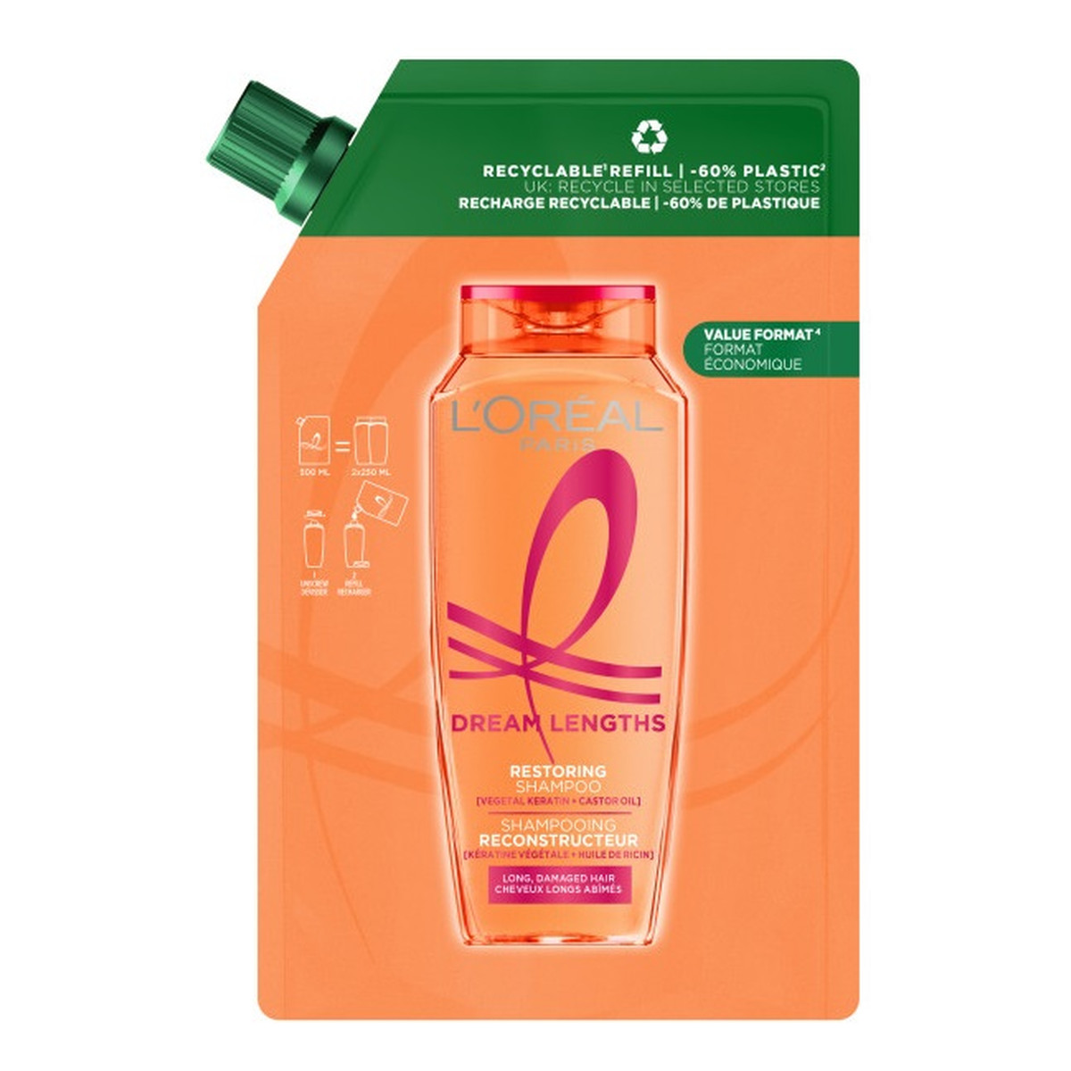 Elseve Dream Long odbudowujący szampon w opakowaniu uzupełniającym 500ml