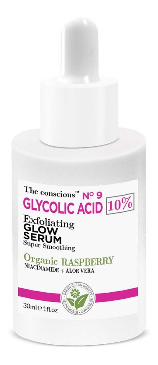 Glycolic acid złuszczające serum do twarzy z organiczną maliną
