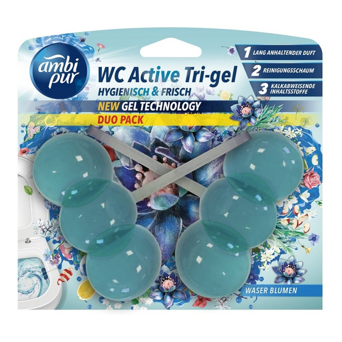 Ambi Pur Kostka do WC Active Tri-Gel Wasser Blumen