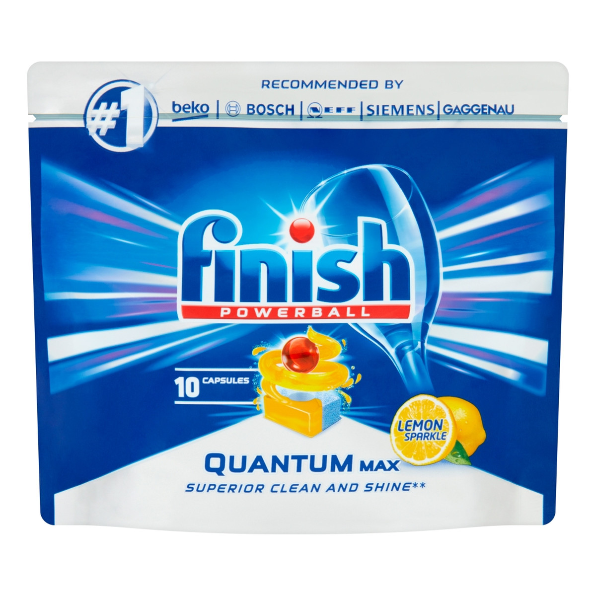 Finish Powerball Quantum Max tabletki do mycia naczyń w zmywarkach Lemon 10szt 155g