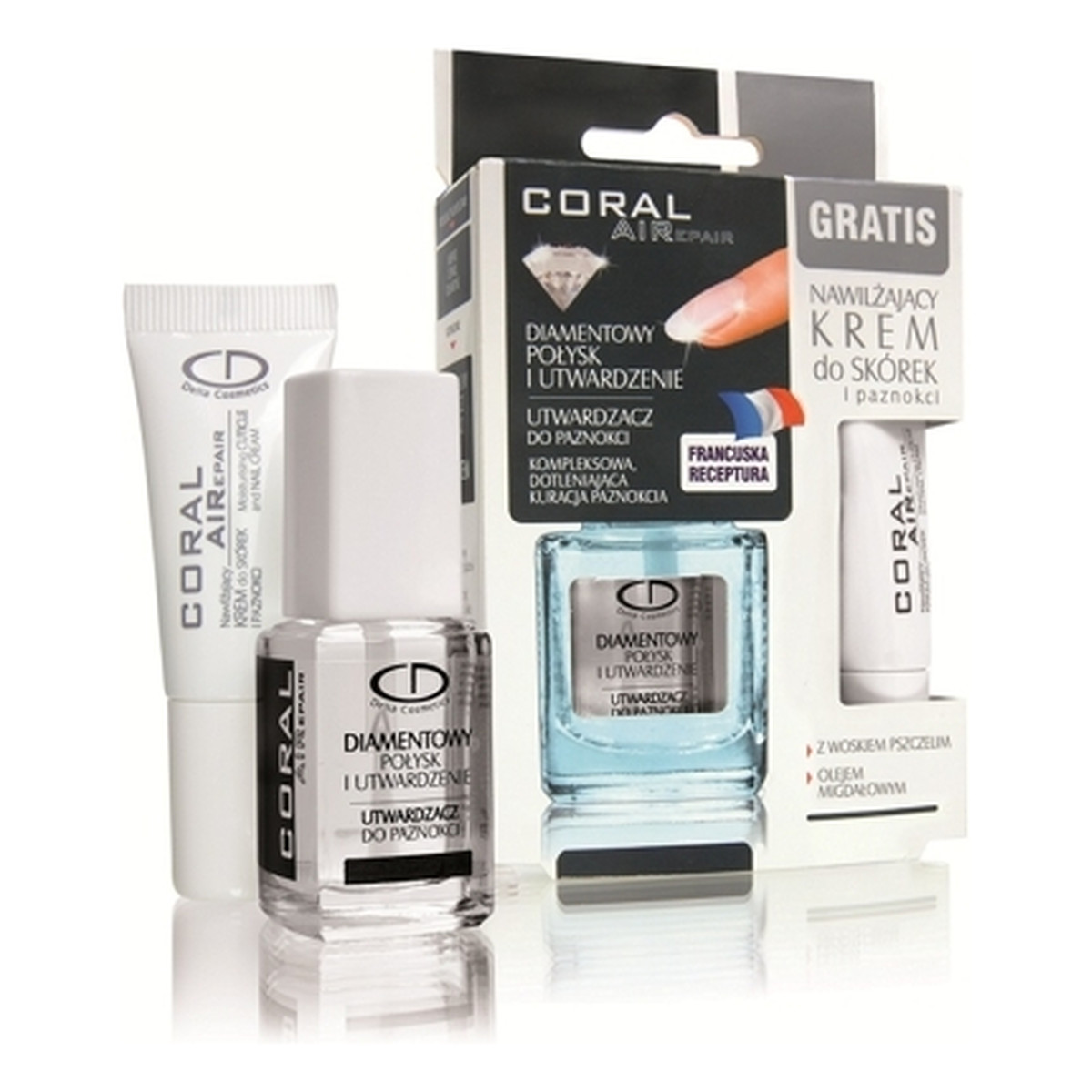 Delia Diamentowy Połysk i Utwardzenie Coral AIRepair Utwardzacz Do Paznokci i Krem Do Skórek GRATIS 16ml