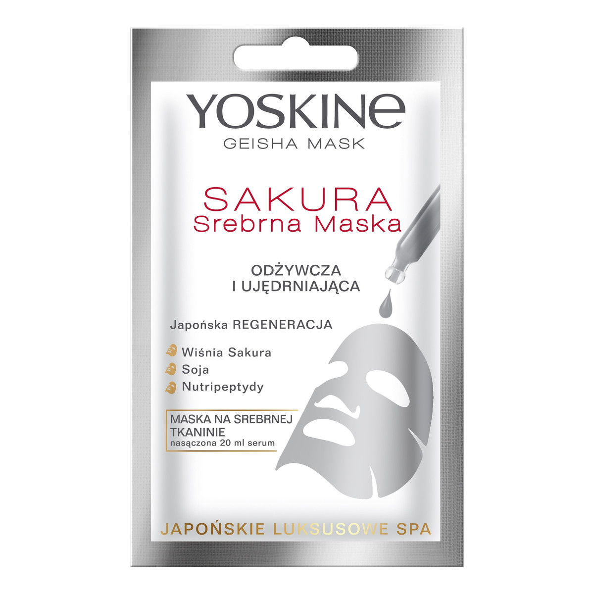 Yoskine Geisha Mask Sakura Srebrna Maska na tkaninie odżywcza i ujędrniająca 20ml