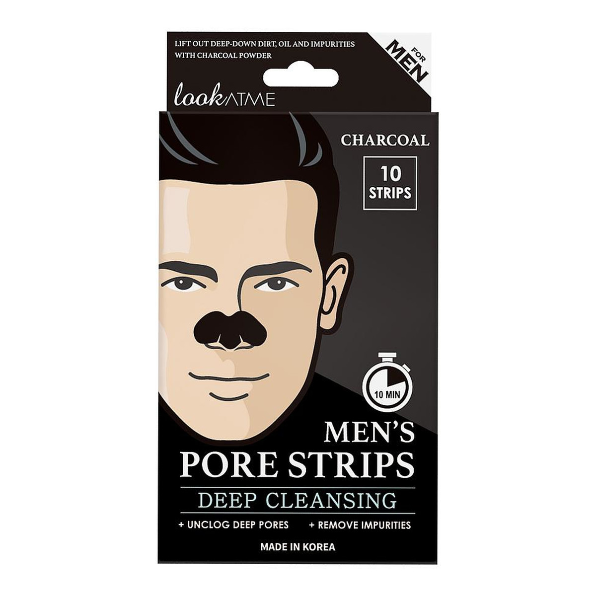 Look At Me Men's Pore Strips Oczyszczające plastry na nos dla mężczyzn Charcoal 10szt.