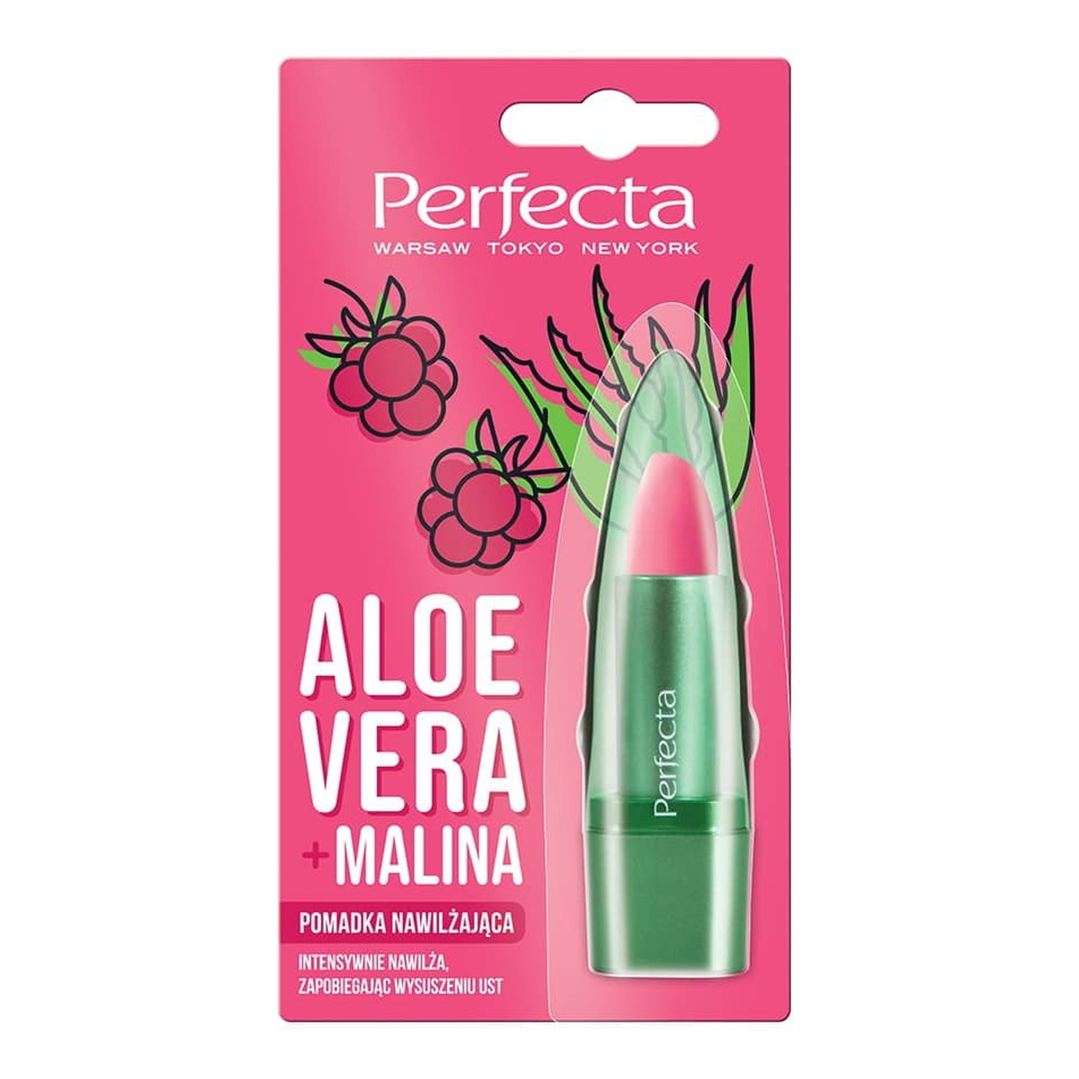 Perfecta Aloe Vera Pomadka nawilżająca do ust z aloesem i maliną 5g