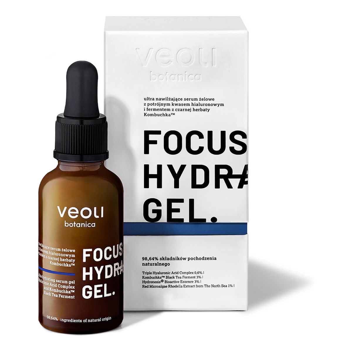 Veoli Botanica Focus Hydration Gel nawilżające serum Żelowe z potrójnym kwasem hialuronowym i fermentem z czarnej herbaty kombuchka 30ml