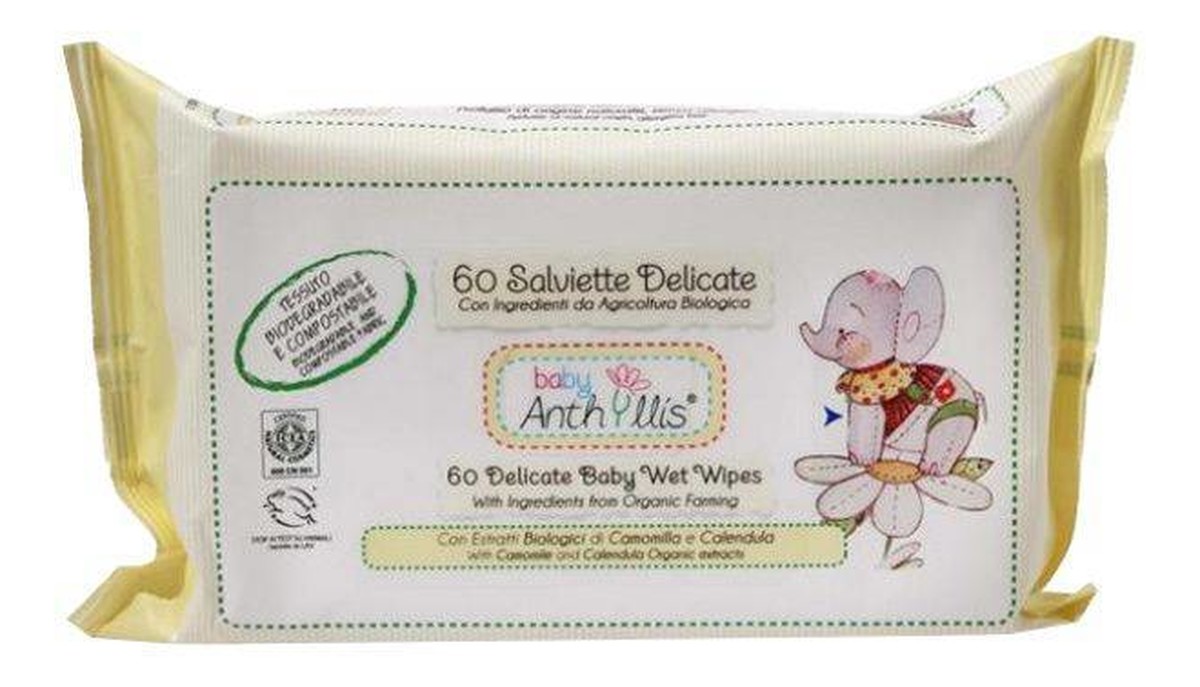 Salviette Delicate Ekologiczne Chusteczki Do Pielęgnacji Skóry Rumianek I Nagietek 60 szt.