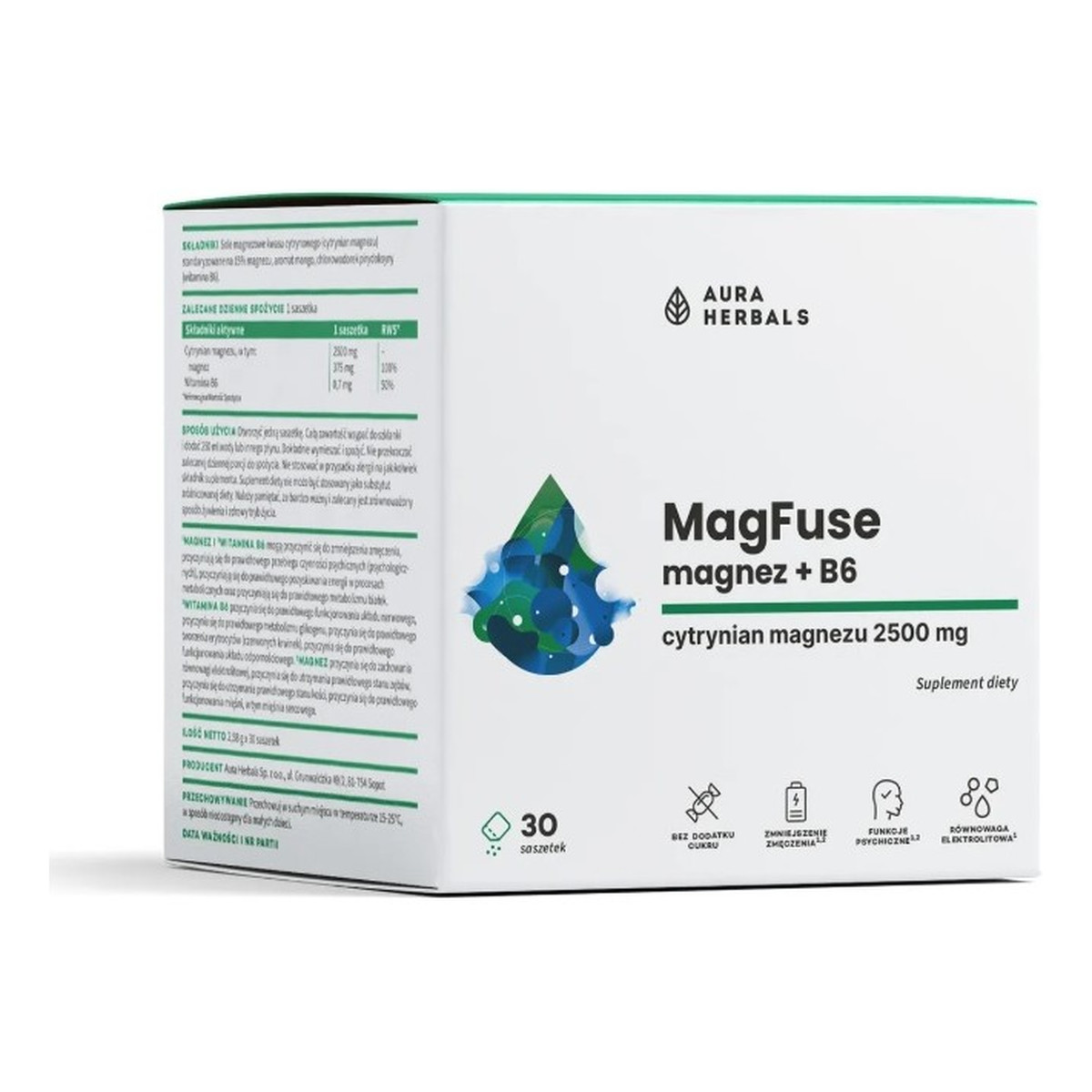 Aura Herbals MagFuse Magnez + B6 Suplement Diety 30x2.58g 2.58g