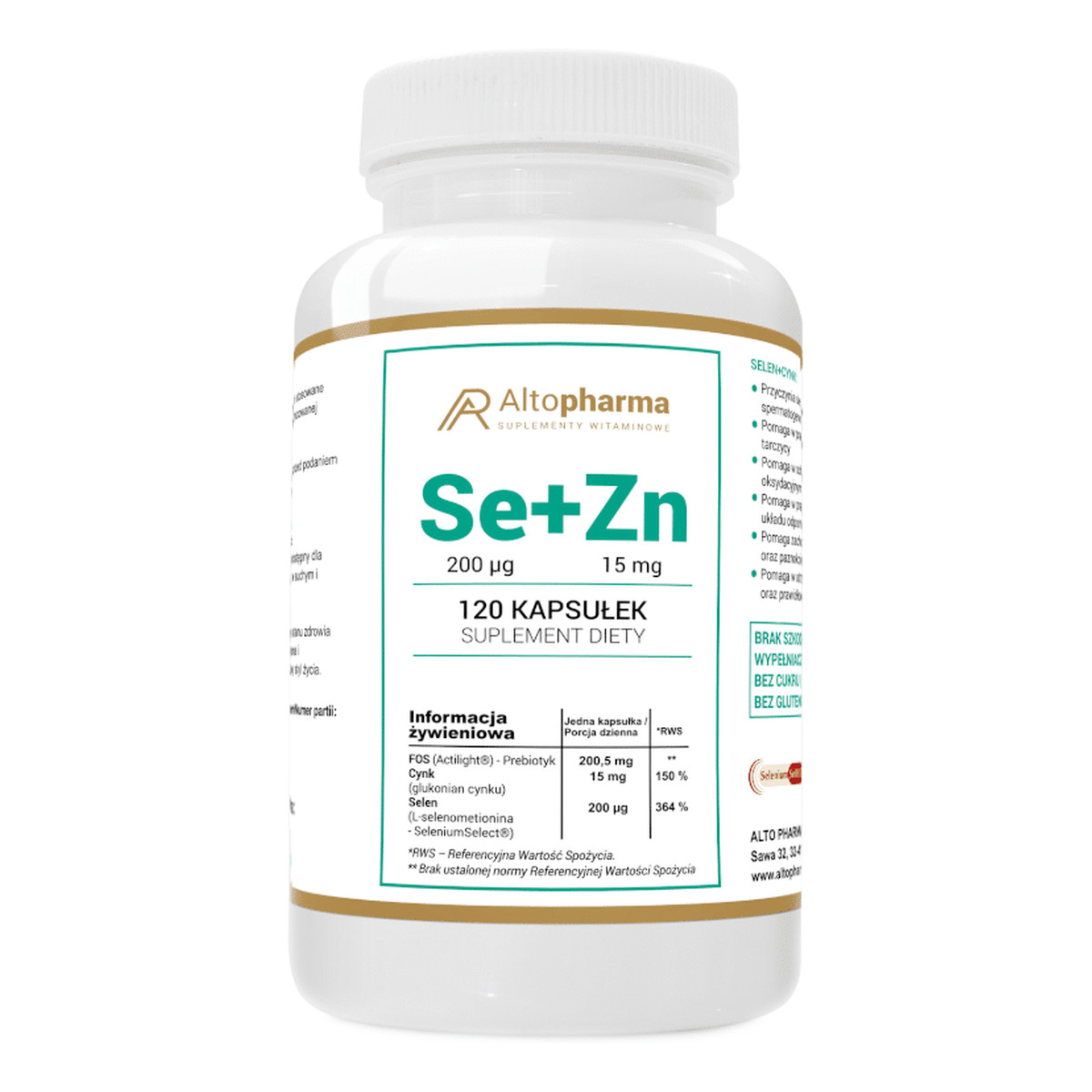 Altopharma Selen Organiczny + Cynk + Prebiotyk suplement diety 15mg