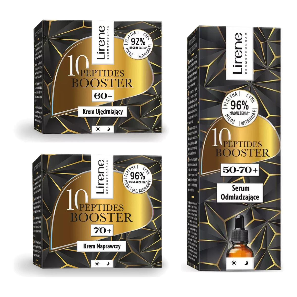 Lirene 10 Peptides Booster Krem ujędrniający 60+ 50ml i Krem naprawczy 70+ 50ml i Serum odmładzające 30ml