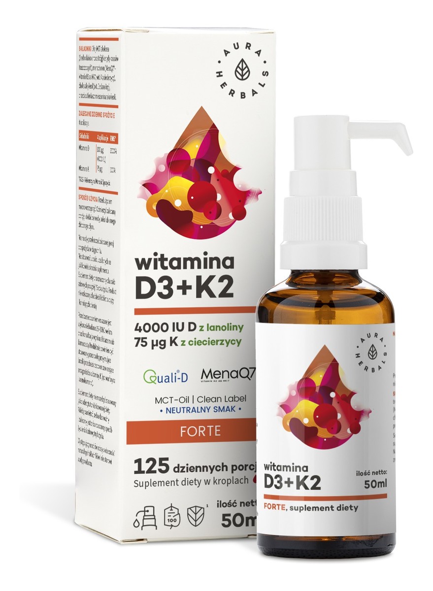 Witamina D3 4000 IU + K2 MK-7 Forte, MCT - krople