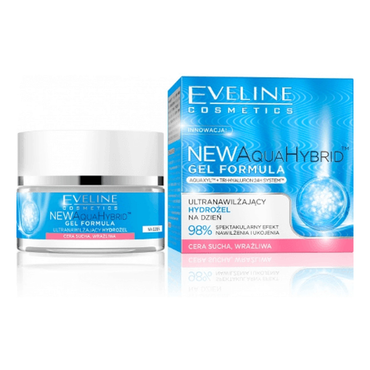 Eveline New Aqua Hybrid Gel Formula Ultranawilżający Hydrożel Do Twarzy Na Dzień Cera Sucha i Wrażliwa 50ml