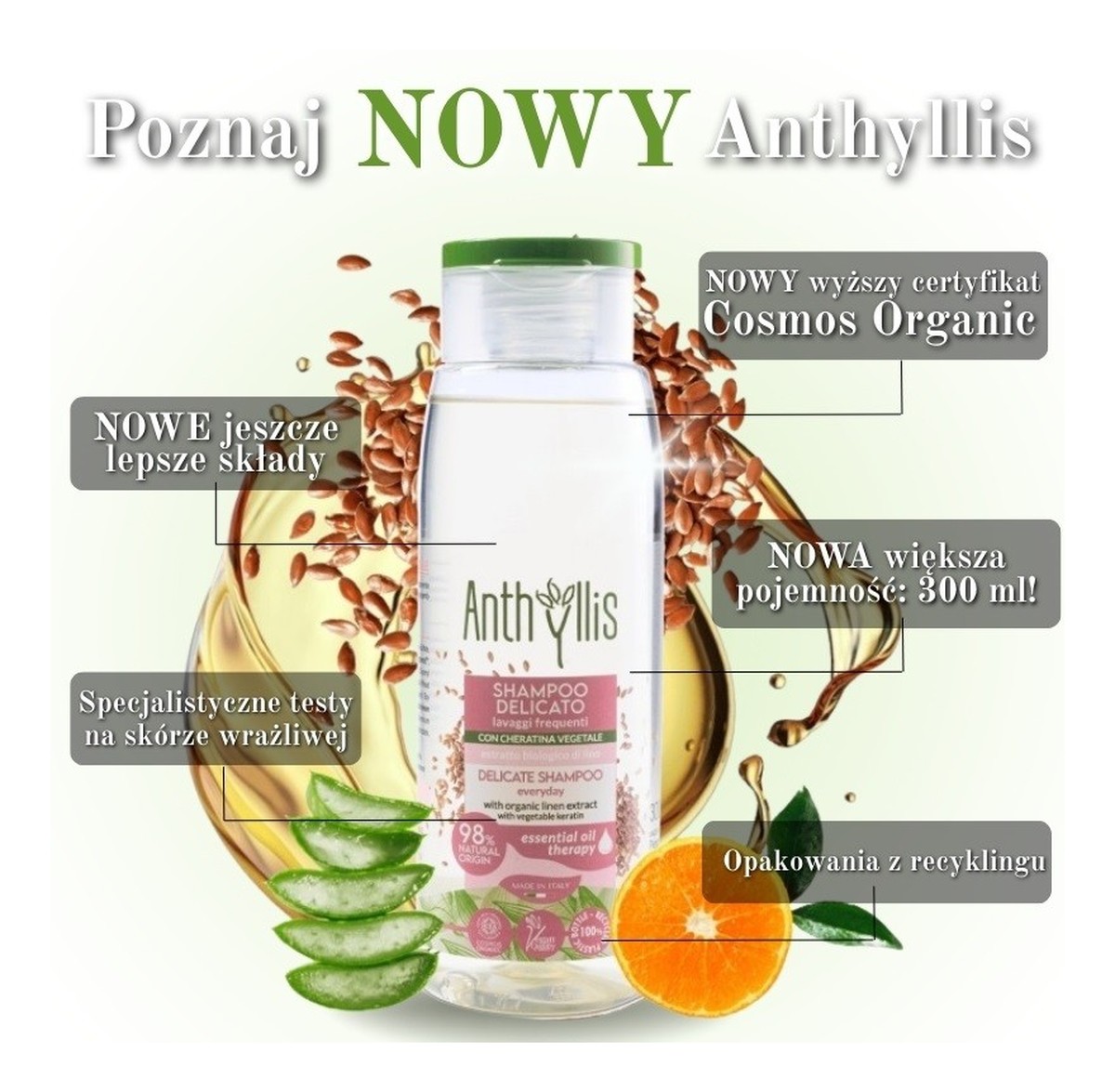 Bio Szampon do częstego mycia włosów z roślinną keratyną i ekstraktem z lnu