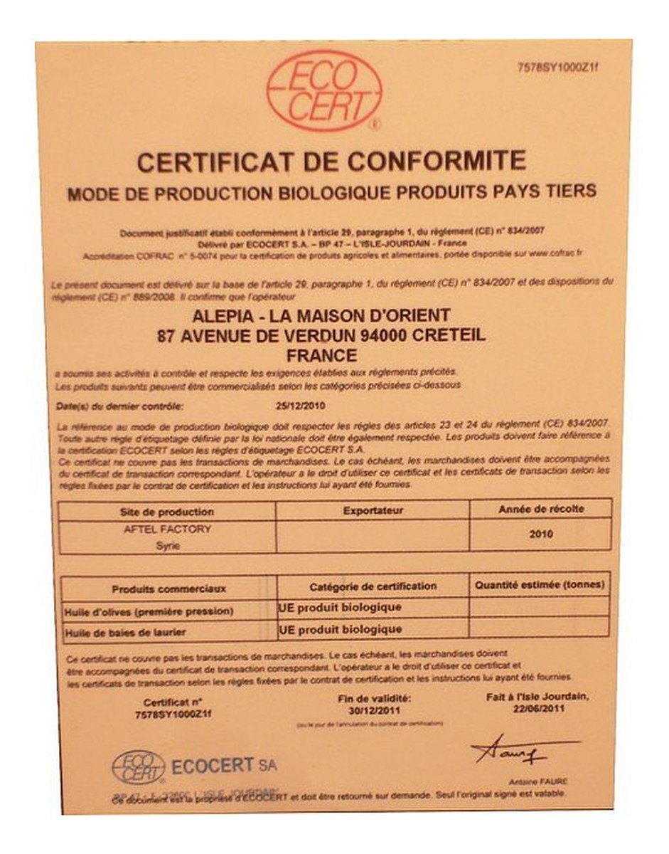 Mydło Alep Excellence Oliwkowe 100% Bio