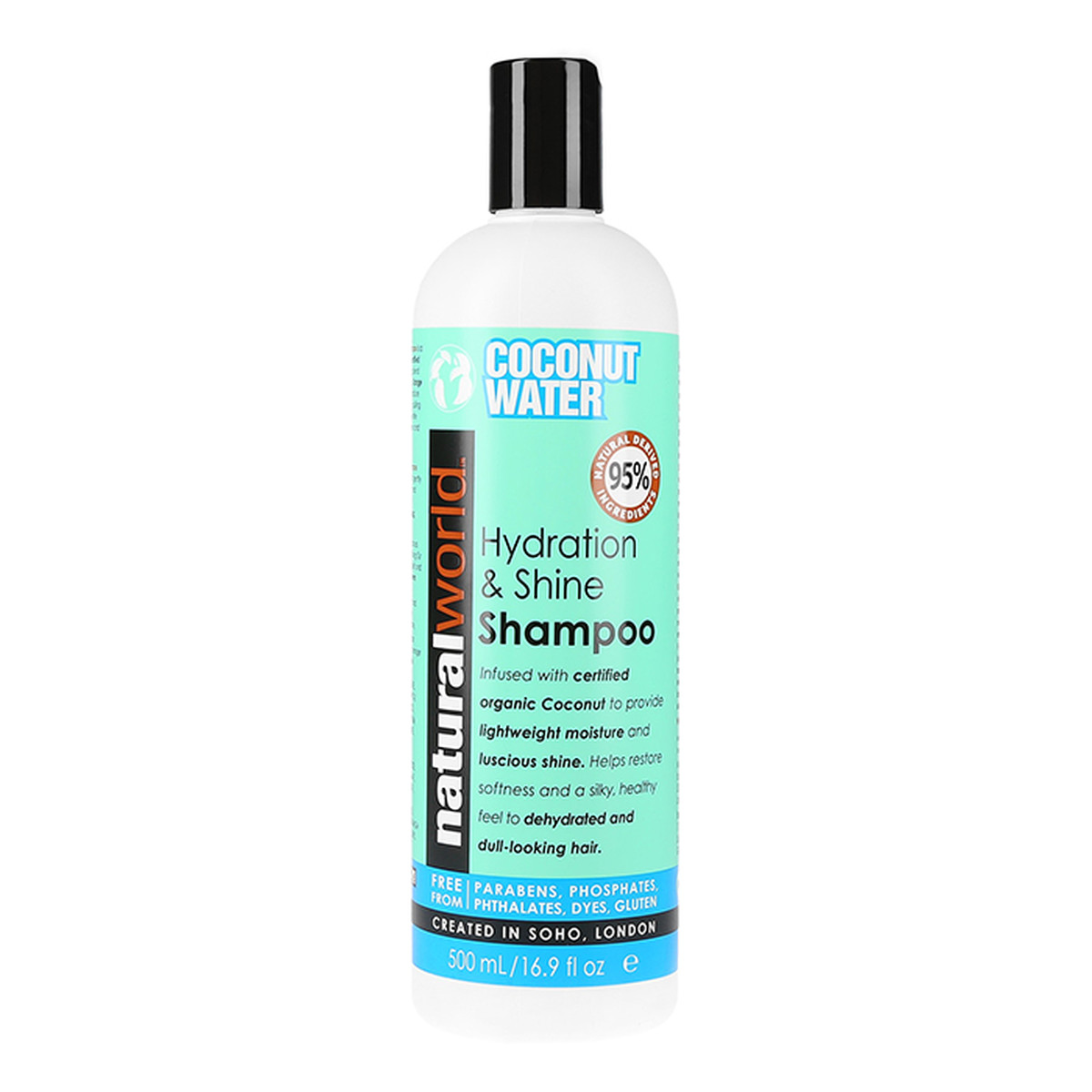 Natural World COCONUT WATER Hydration & Shine Lekki nawilżający szampon do włosów z kokosem 500ml