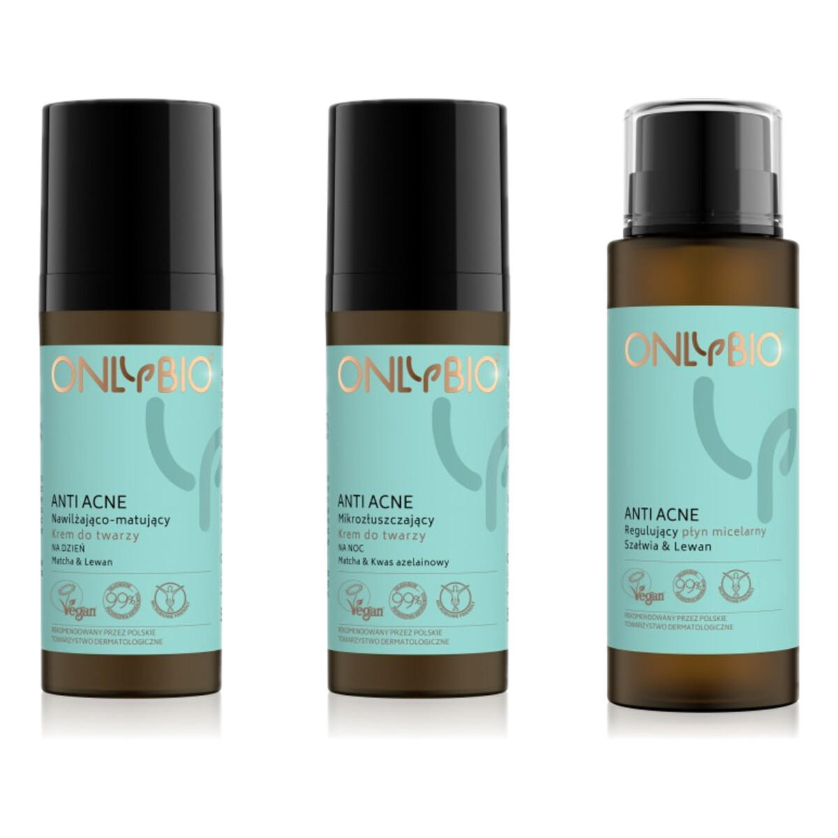 OnlyBio Anti Acne Krem na dzień matujący + Krem na noc mikrozłuszczający + płyn micelarny regulujący 2x50ml + 300ml