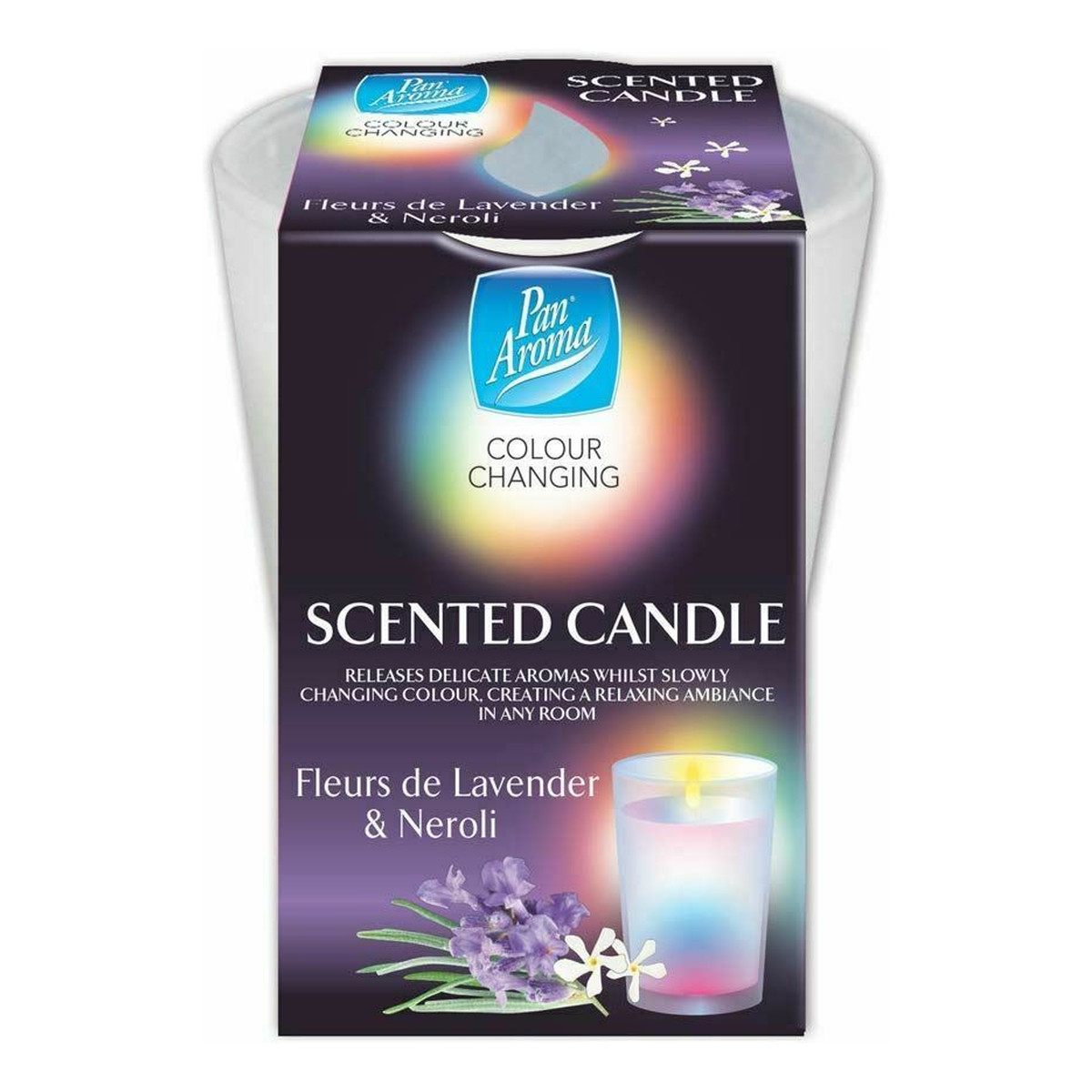 Pan Aroma ŚWIECA ZAPACHOWA ZMIENIAJĄCA KOLOR LED LAWENDA&NEROLI 310g