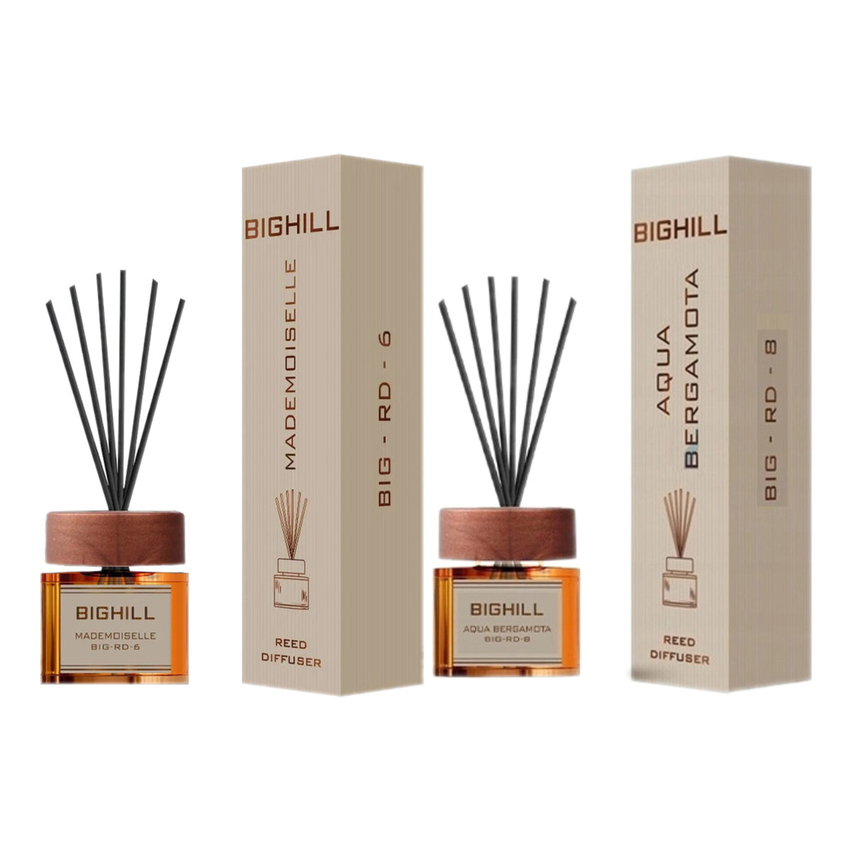 Bighill Ekskluzywny dyfuzor zapachowy z patyczkami Mademoiselle + Aqua Bergamota 2x120ml