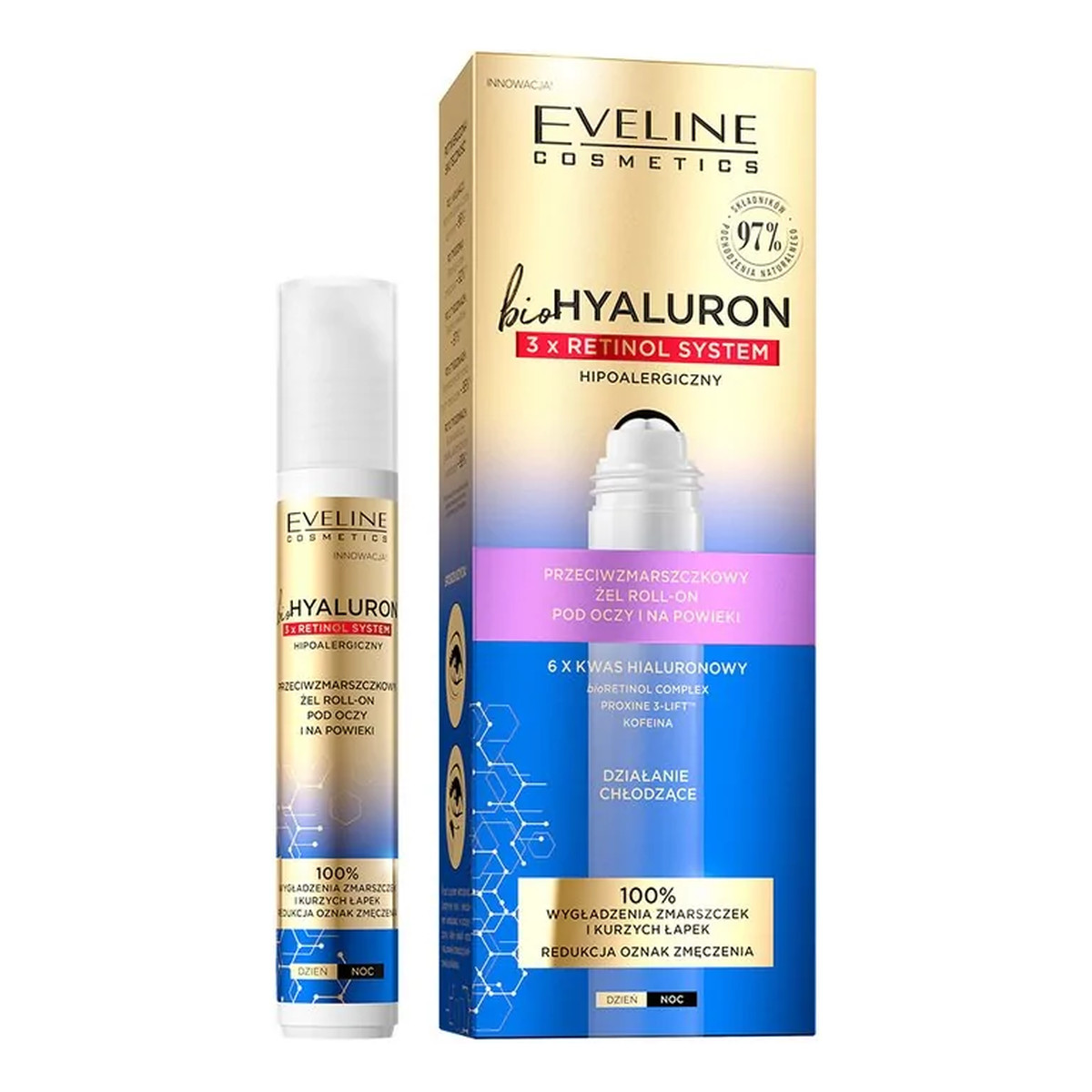 Eveline BioHyaluron 3xRetinol System Przeciwzmarszczkowy Żel roll-on pod oczy i na powieki 15ml