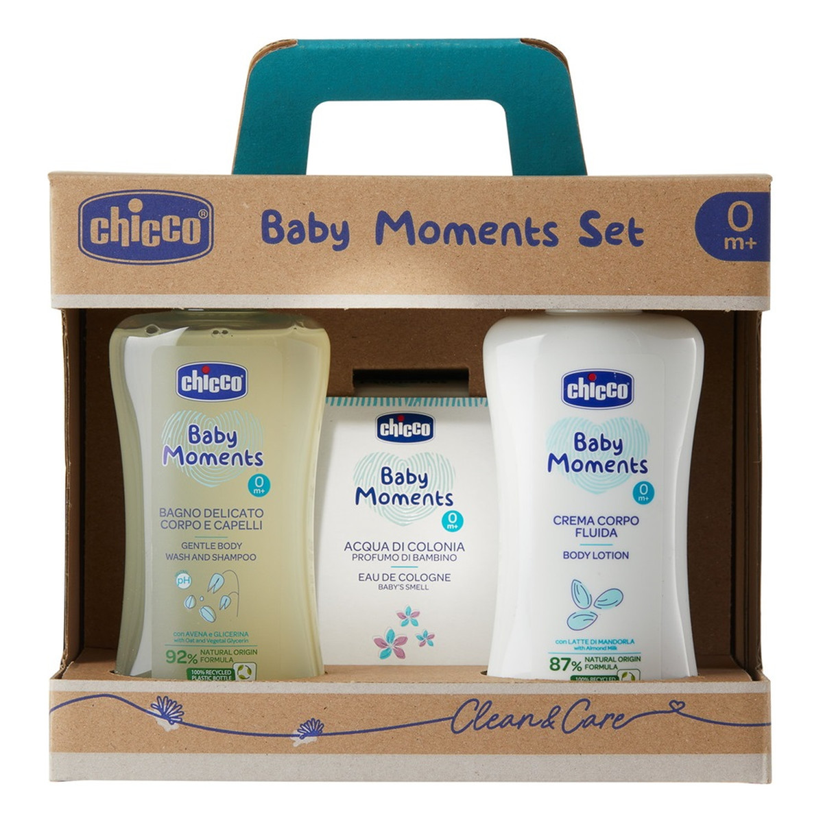 Chicco Baby Moments Zestaw płyn do kąpieli 200ml + balsam do ciała 200ml + woda toaletowa 100ml