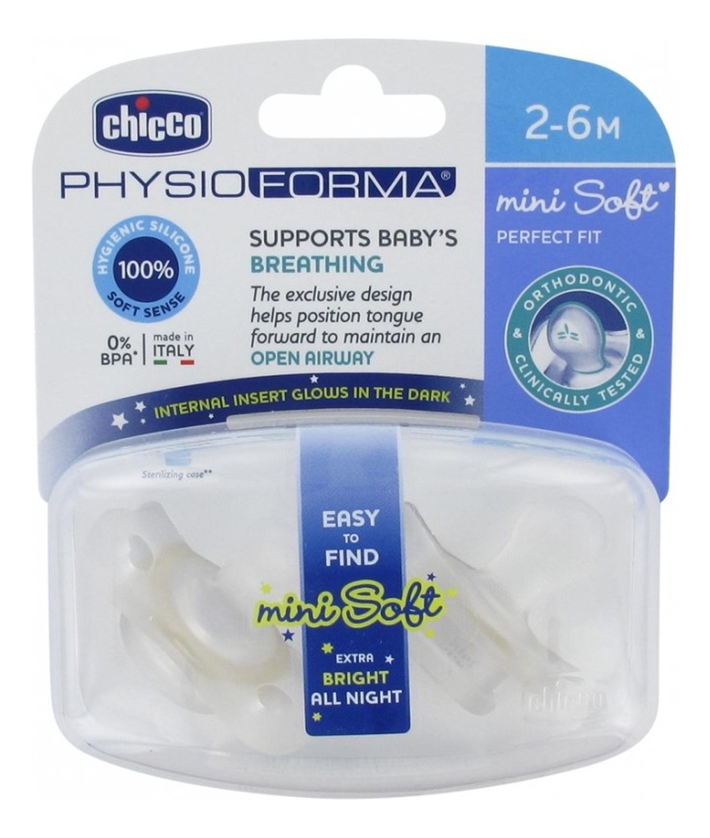 Physioforma smoczek silikonowy uspokajający mini soft 2-6m lumi 2szt