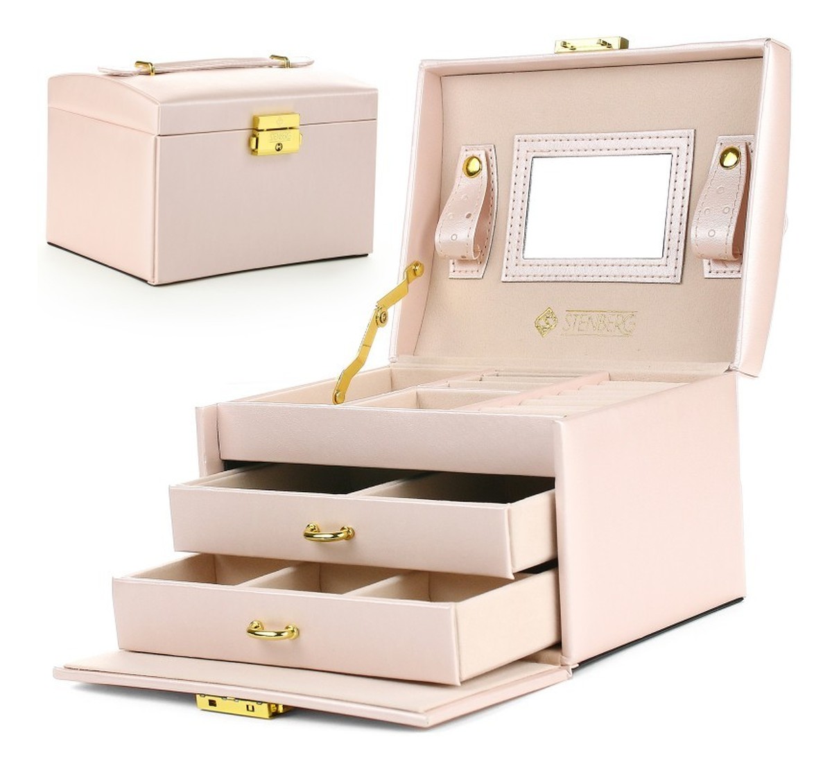 Szkatułka-kuferek na biżuterię - pudrowy róż