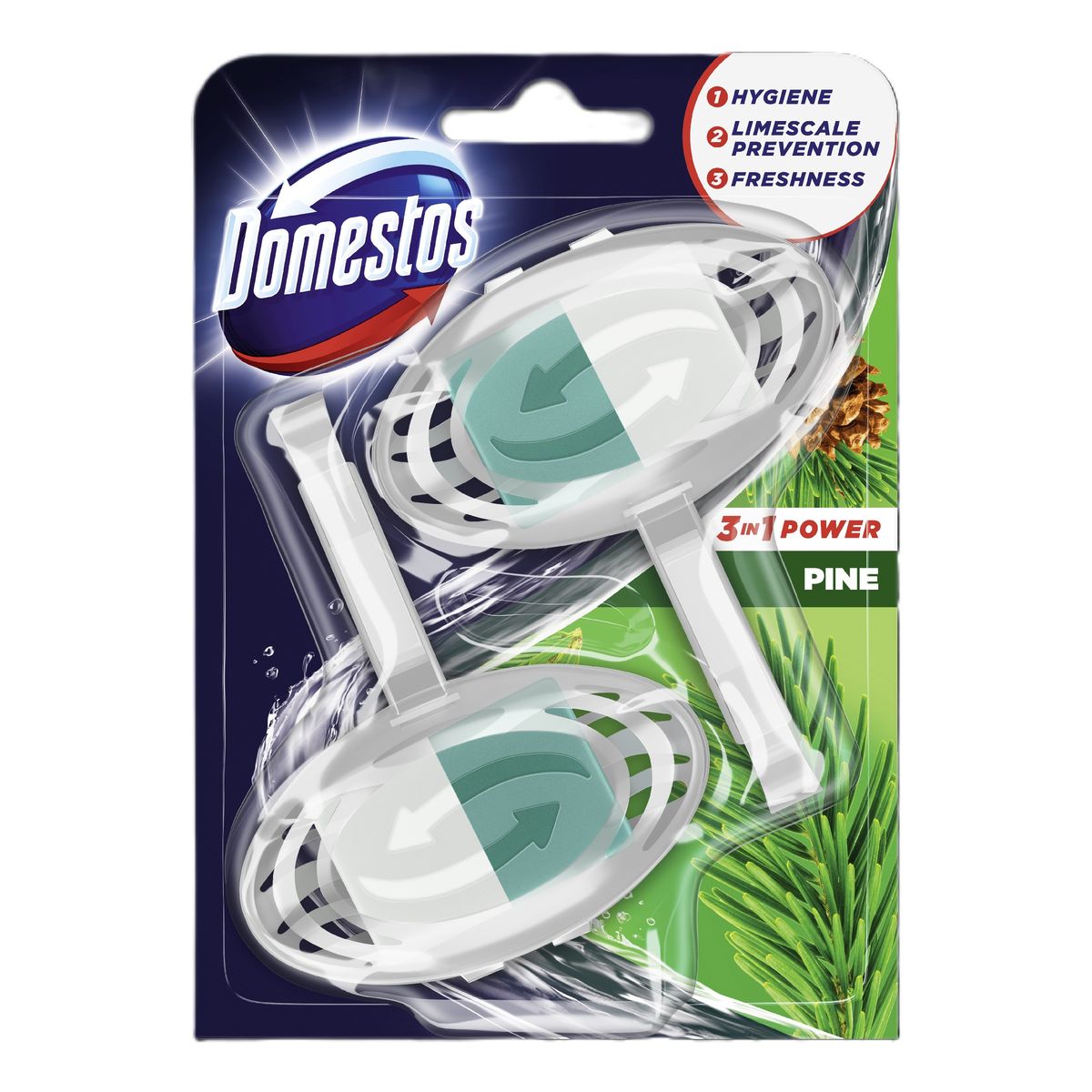 Domestos kostka toaletowa do wc 3w1 power koszyk duo sosna 2 x 35 g 70g