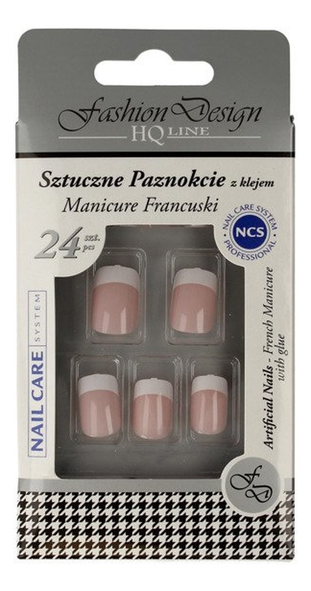 Sztuczne paznokcie z klejem - Manicure francuski (77968) 1op.-24szt