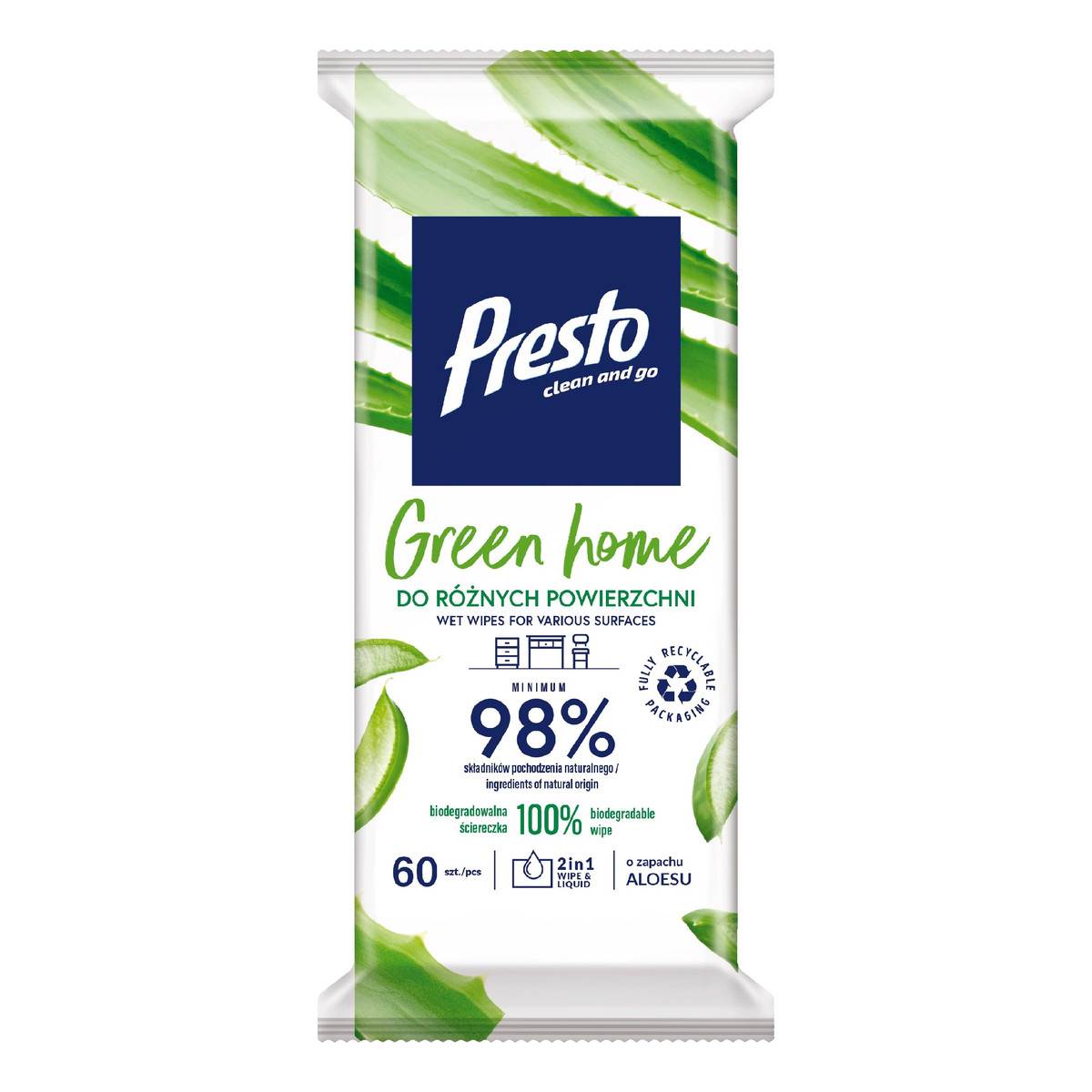 Presto Clean Ściereczki czyszczące do różnych powierzchni green home 1op.-60szt