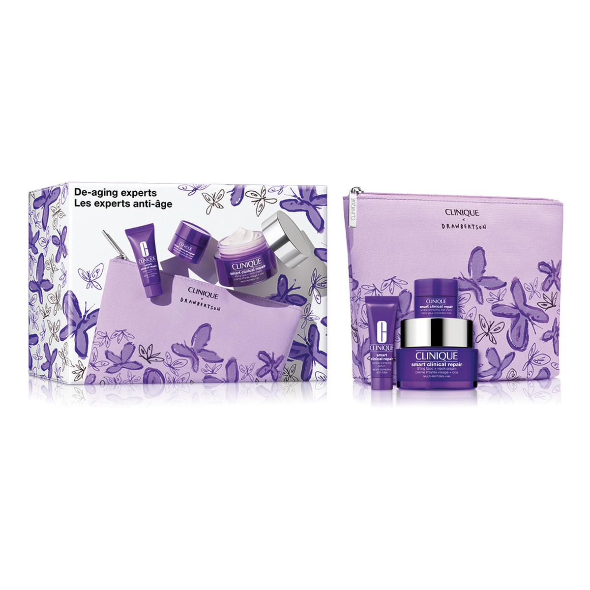 Clinique De-Aging Experts Zestaw liftingujący krem do twarzy i szyi 50ml + korygujące serum przeciwzmarszczkowe 10ml + korygujący krem przeciwzmarszczkowy pod oczy 5ml + kosmetyczka
