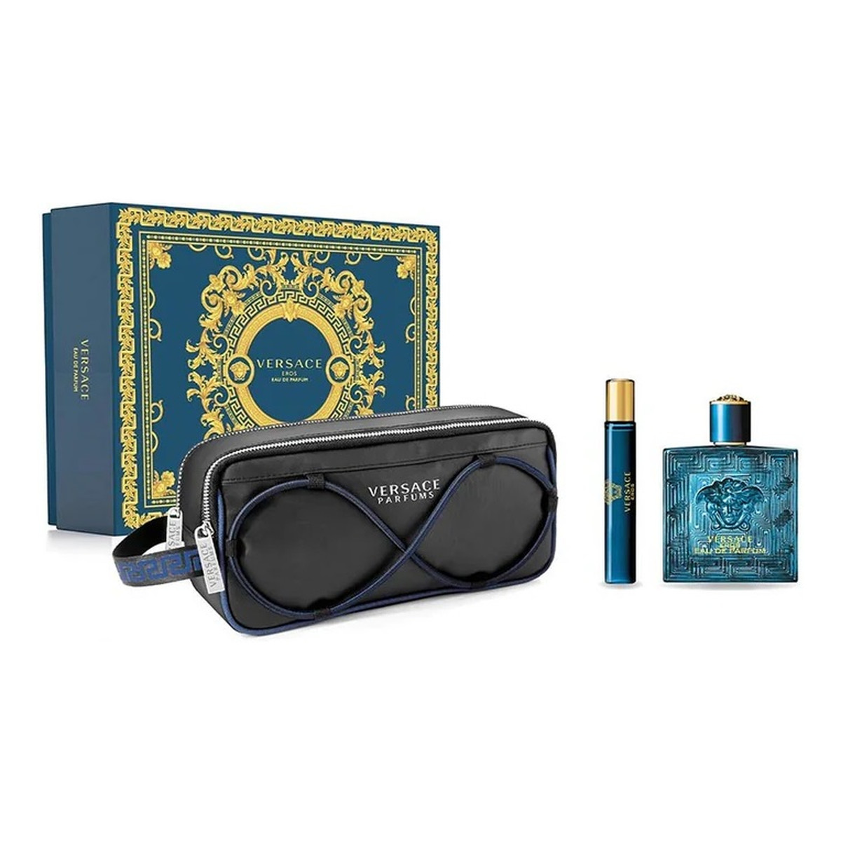 Versace Eros Zestaw woda perfumowana spray 100ml + woda perfumowana spray 10ml + kosmetyczka