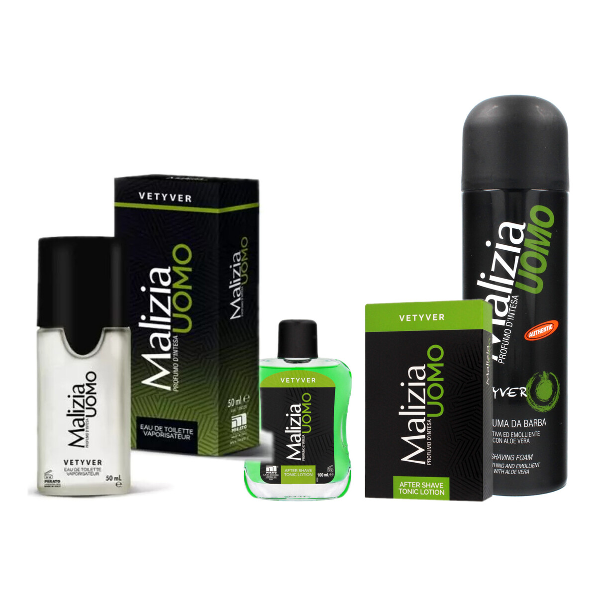 Malizia Uomo Vetyver Woda Toaletowa + Pianka + Woda po goleniu