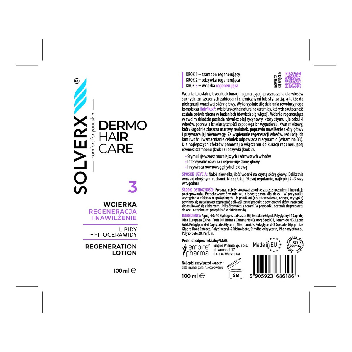 Solverx dermoHAIR wcierka regenerująca do włosów 100ml
