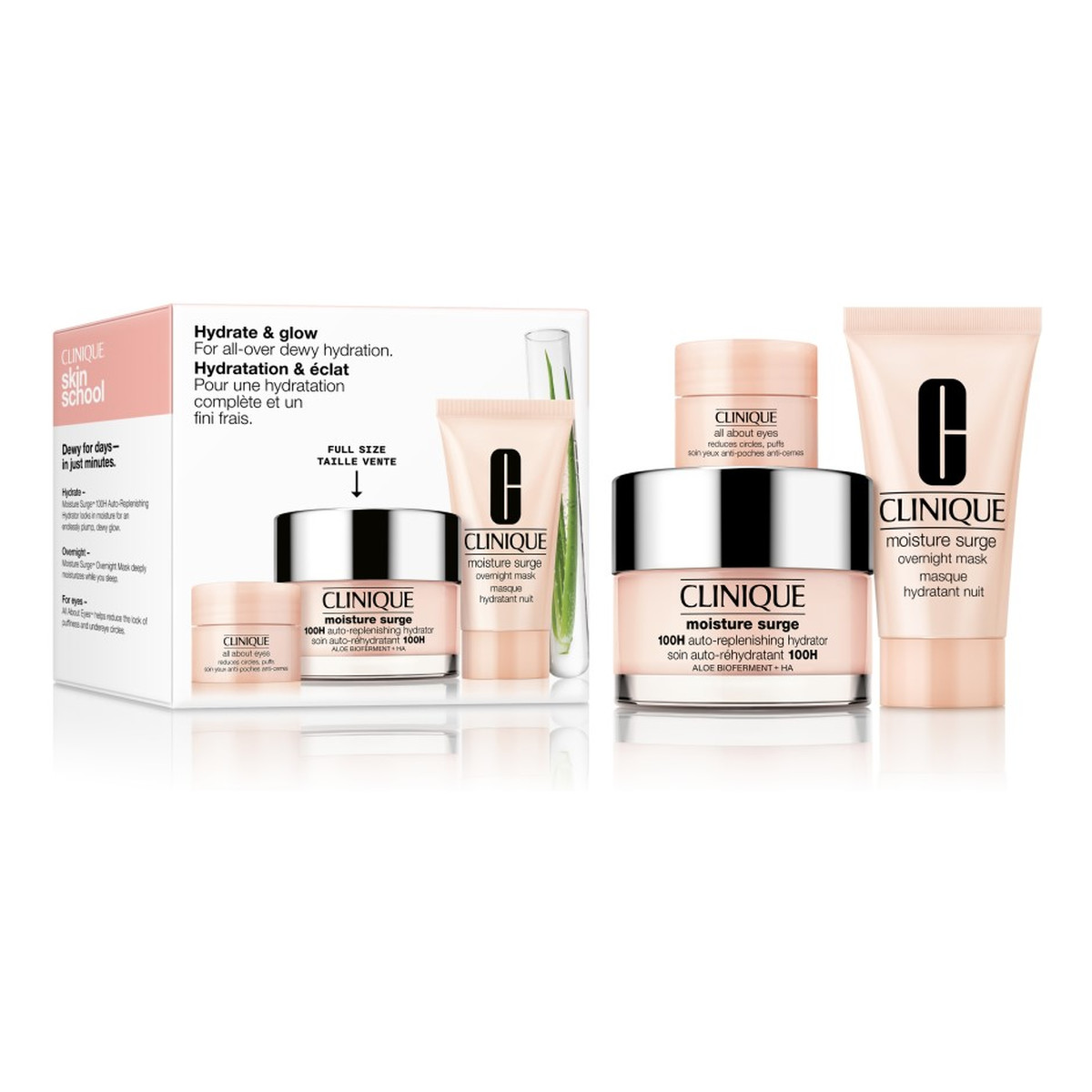 Clinique Hydrate + Glow Zestaw krem nawilżający 50ml + maseczka do twarzy 30ml + krem-żel pod oczy 5ml