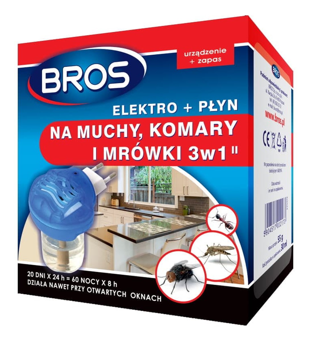 Aparat elektryczny na owady + płyn 3w1 na muchy, komary i mrówki 3w1