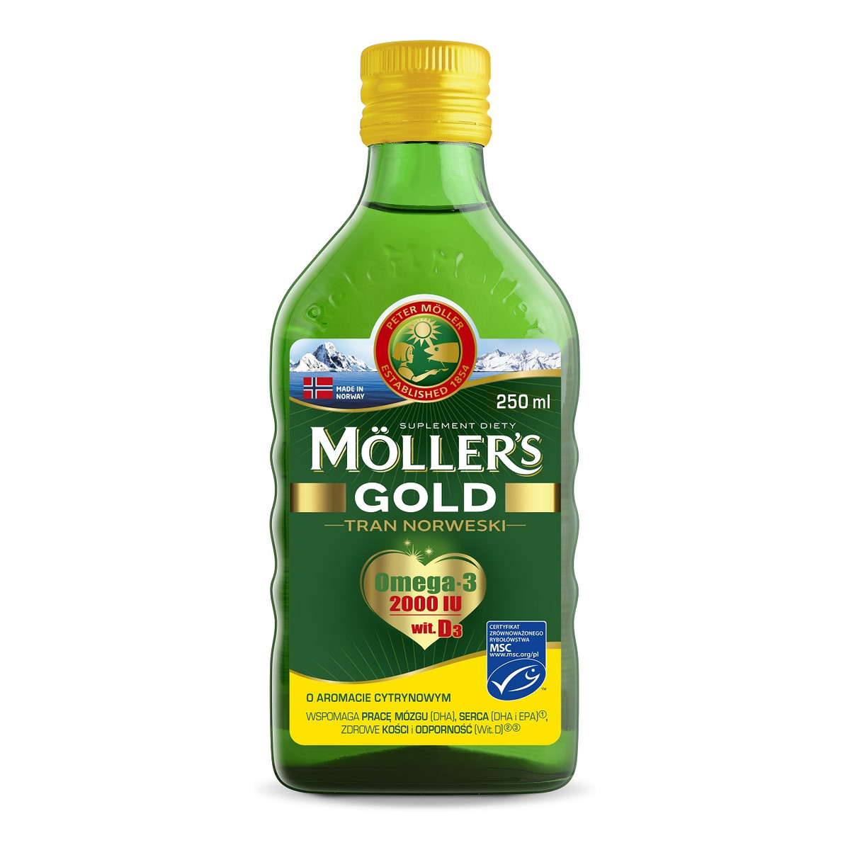 Moller's Gold tran norweski suplement diety cytrynowy 250ml