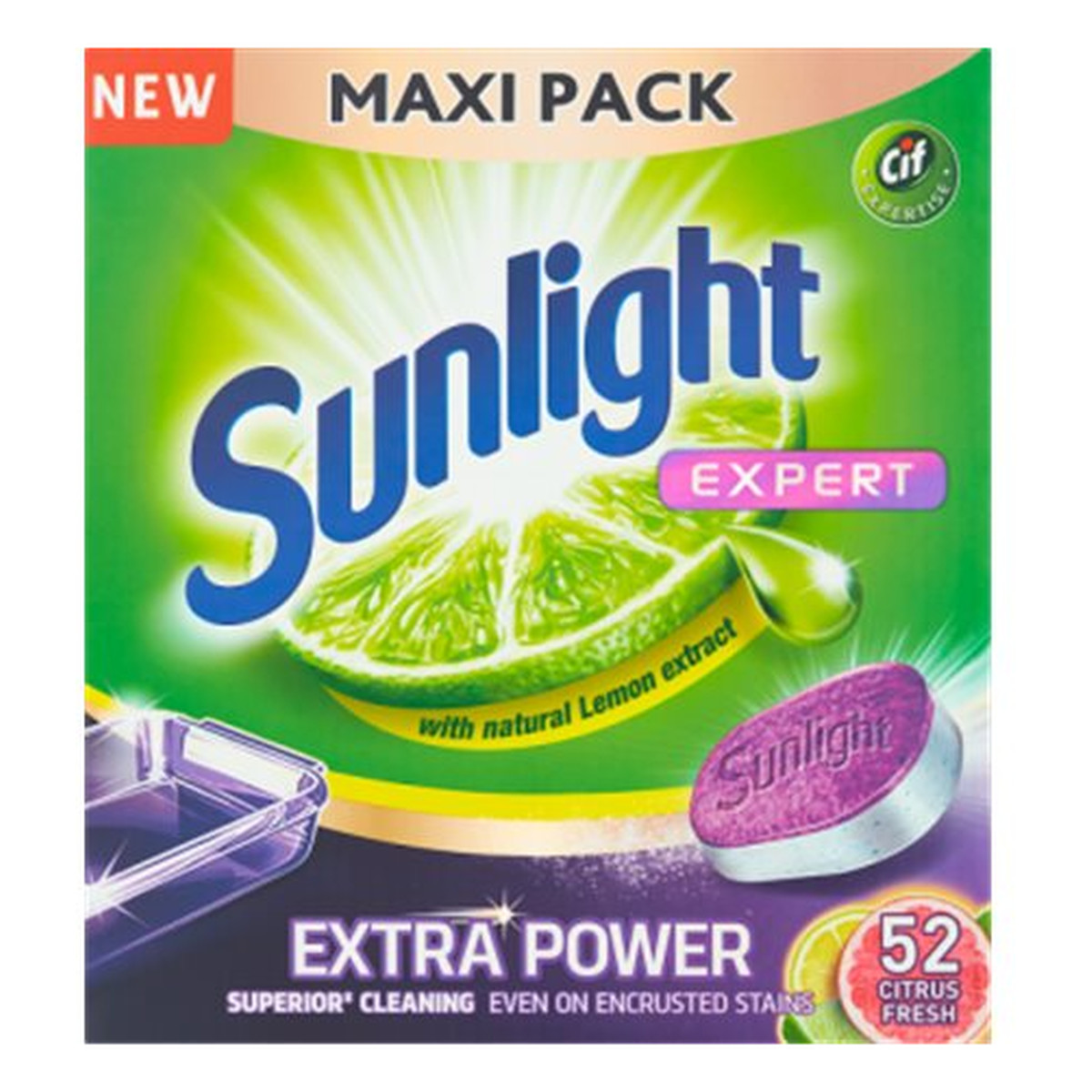 Sunlight Expert Extra Power tabletki do mycia naczyń w zmywarkach Citrus Fresh 52szt