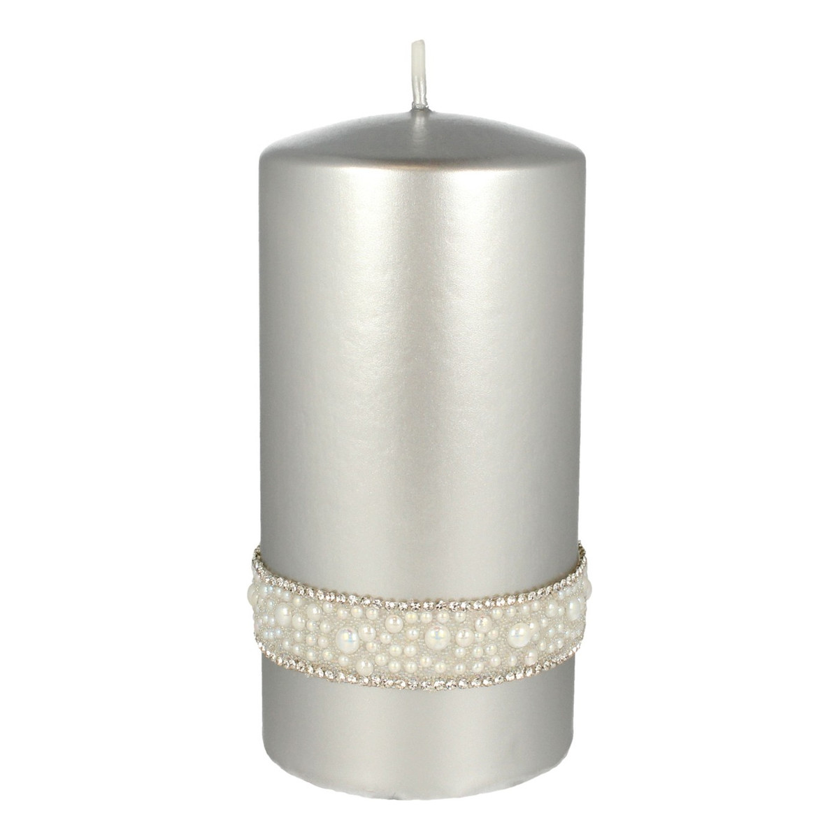 Artman Candles Crystal Opal Pearl Świeca ozdobna walec średni srebrny 1szt