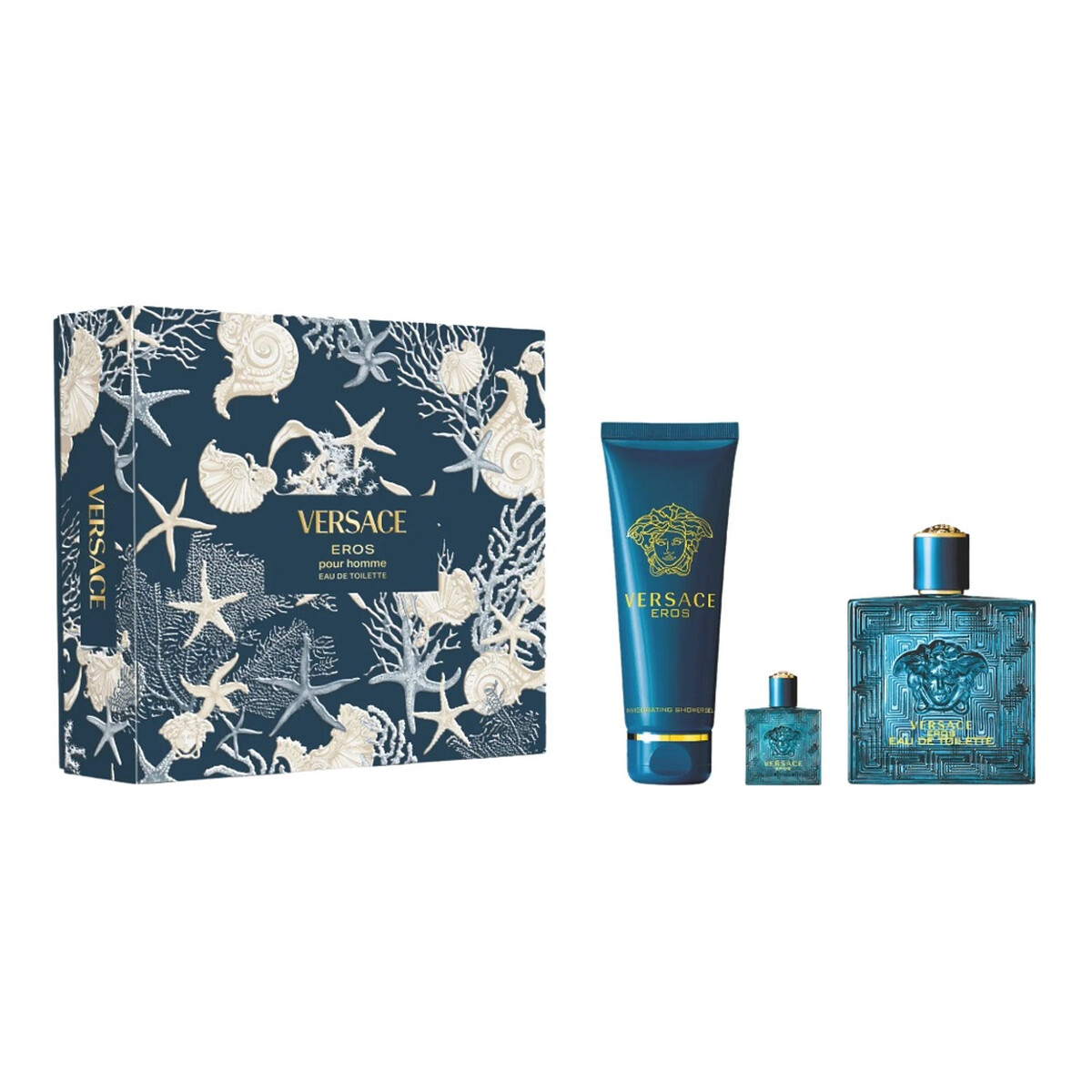 Versace Eros Pour Homme Zestaw woda toaletowa spray 100ml + żel pod prysznic 150ml + woda toaletowa 5ml