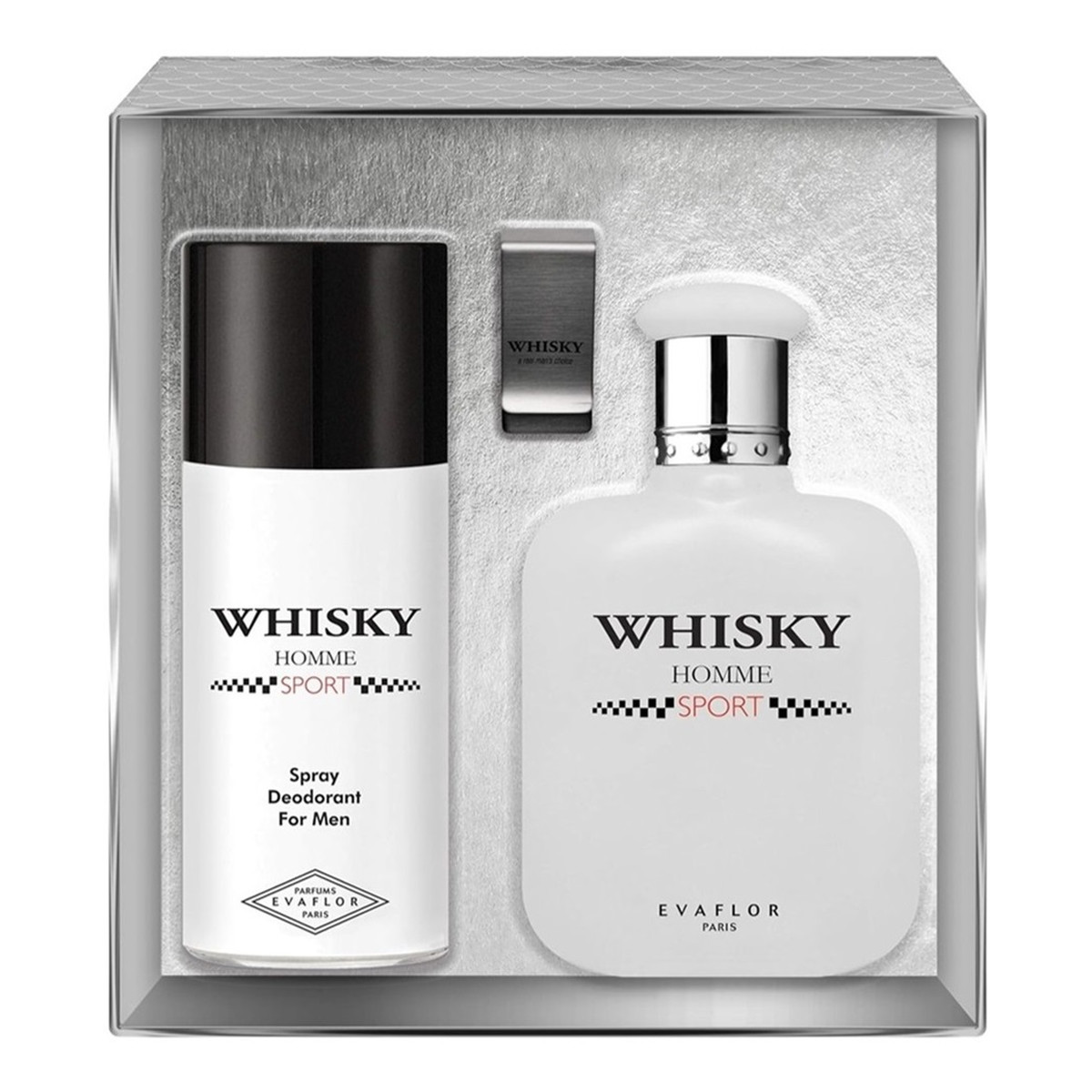 Evaflor Whisky Homme Sport Zestaw woda toaletowa spray 100ml + dezodorant spray 150ml + klips na banknoty